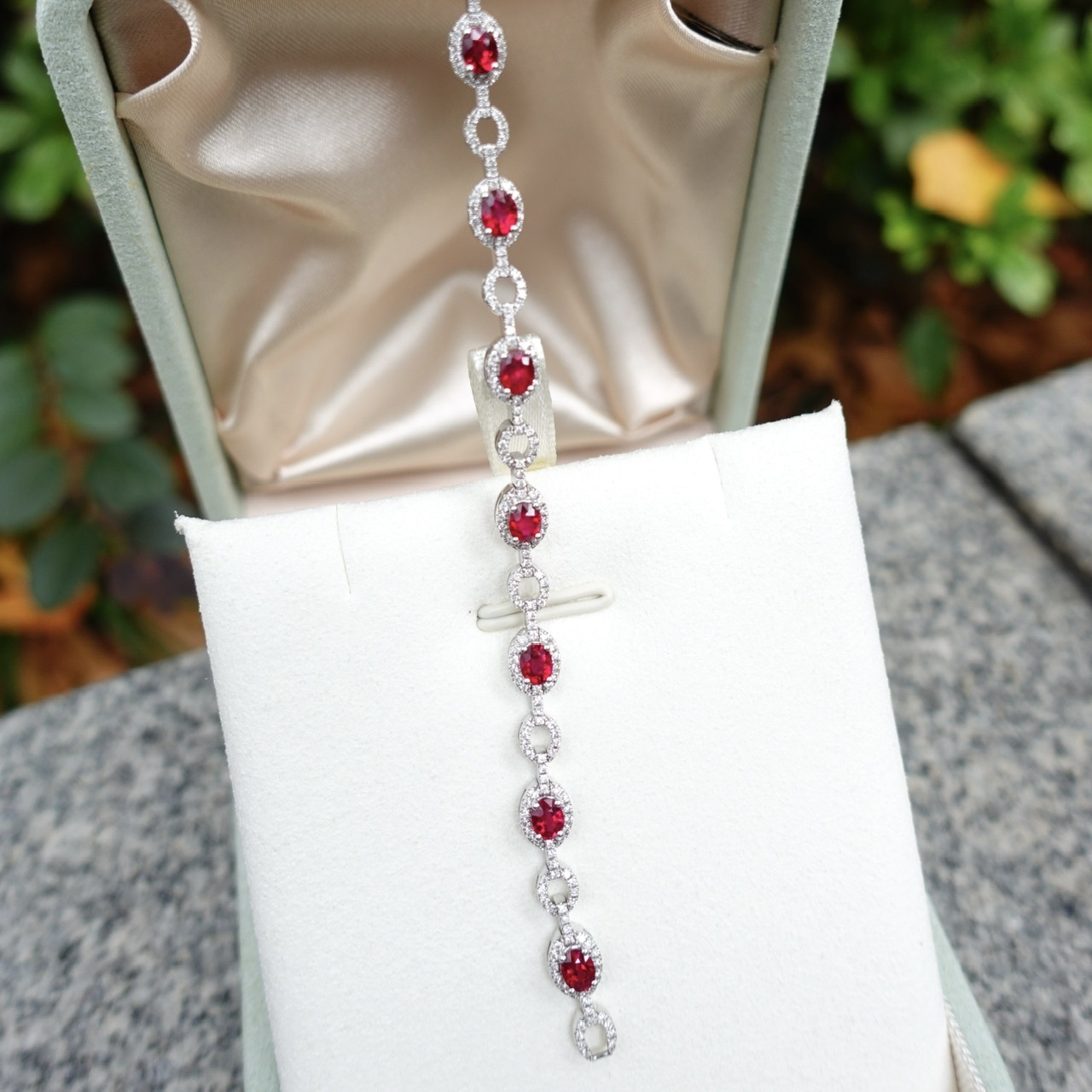 18K金天然紅寶石鑽石手鏈