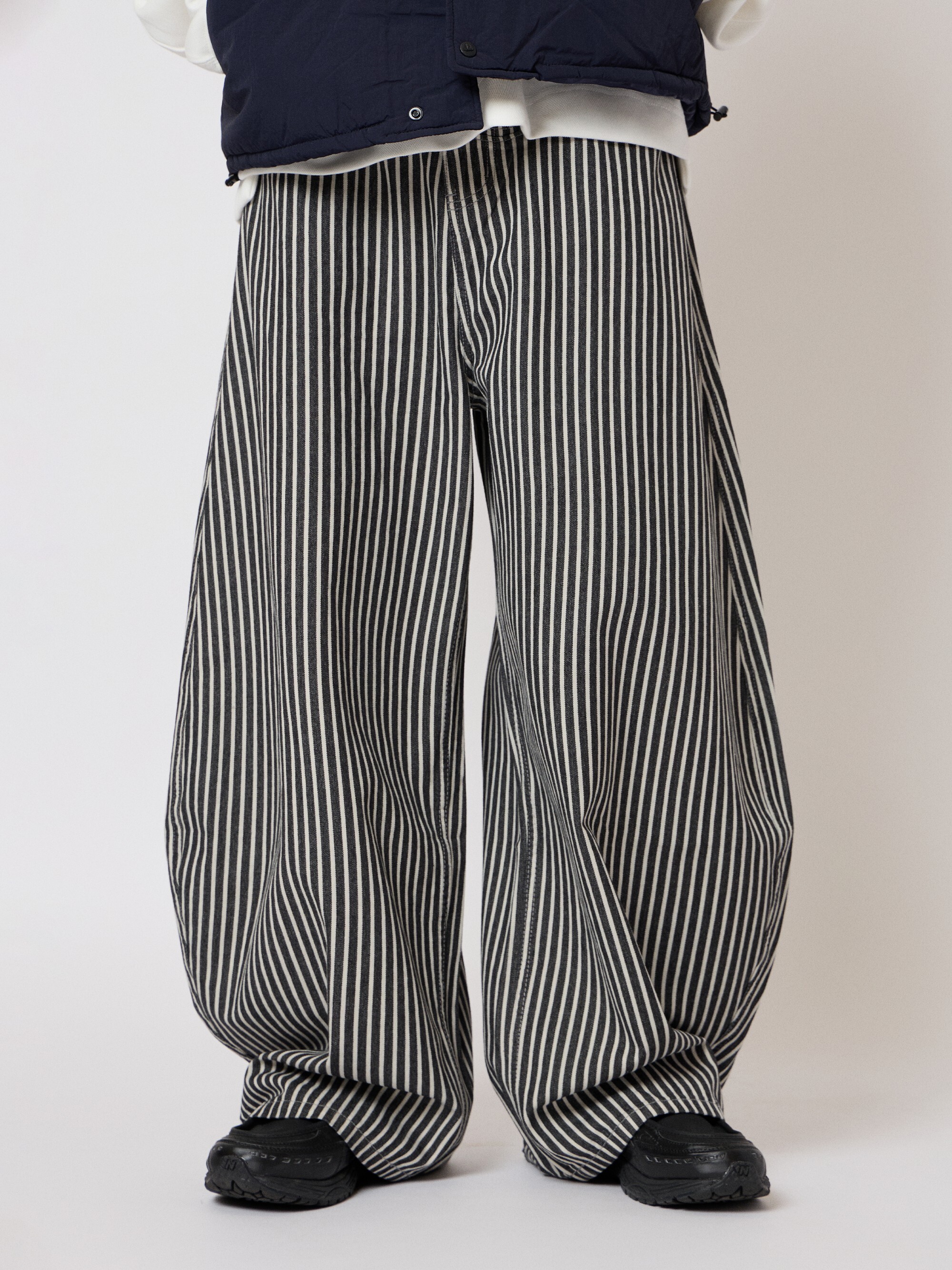 復古條紋彎刀寬褲