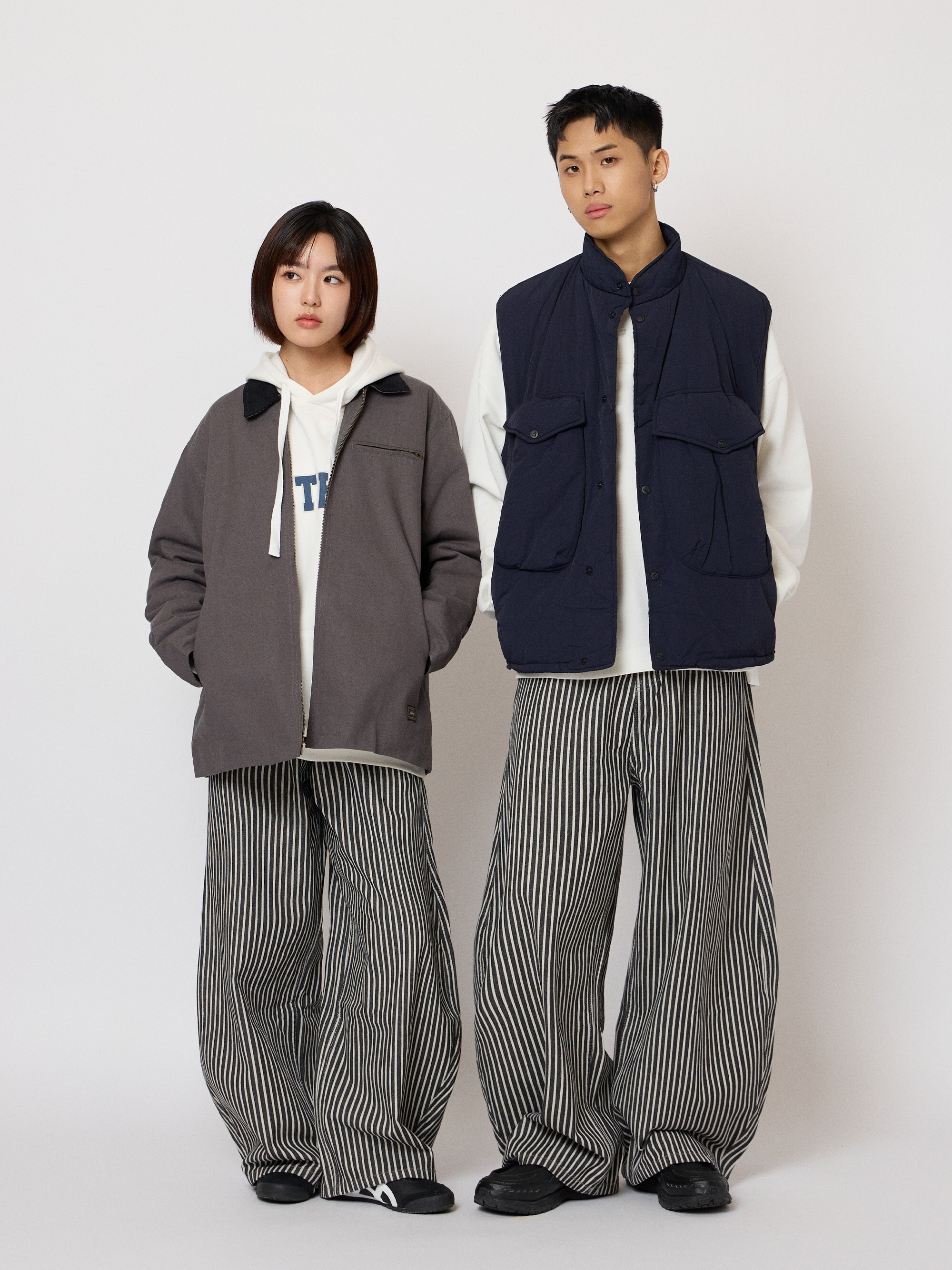 復古條紋彎刀寬褲