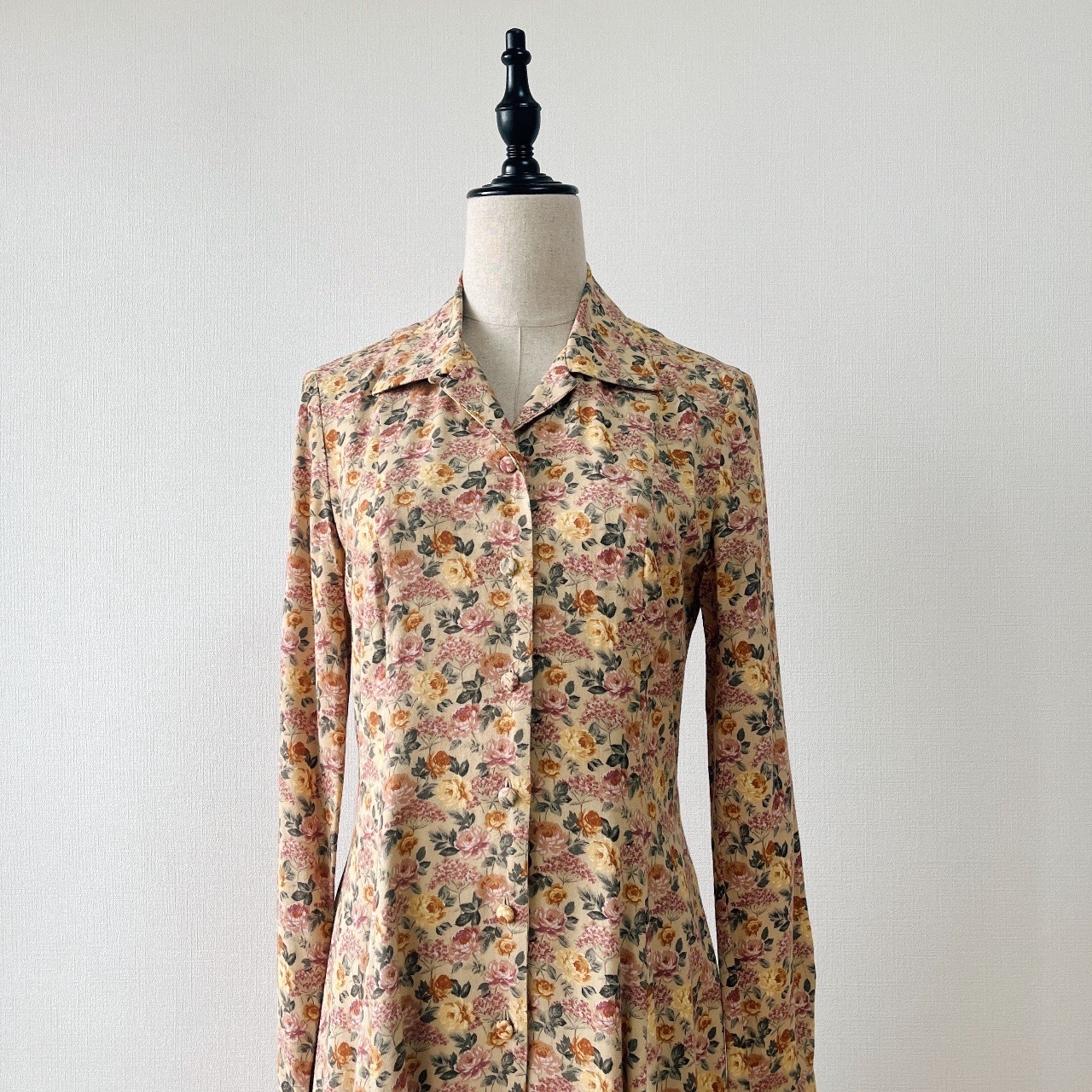 Laura Ashley日本製米杏色大花連身裙