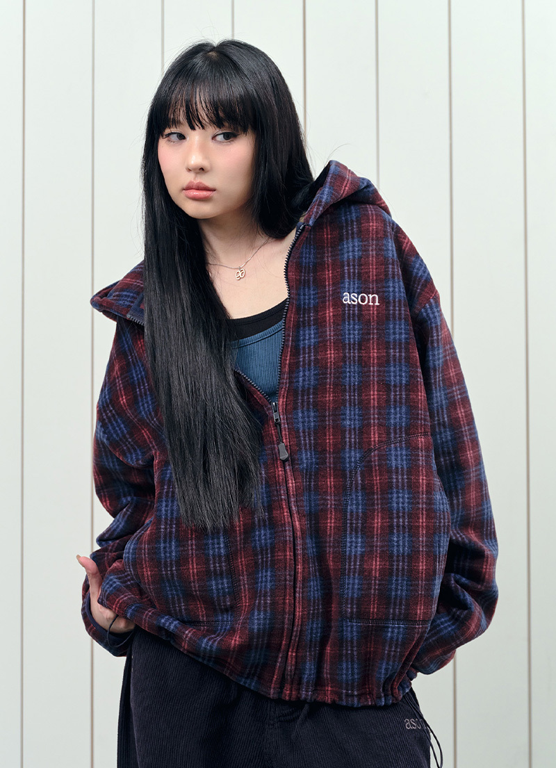 ASON CHECK FLEECE HOOD ZIP-UP 格紋抓絨連帽拉鍊外套 拉鍊外套 連帽外套 格紋 格子 抓絨 保暖