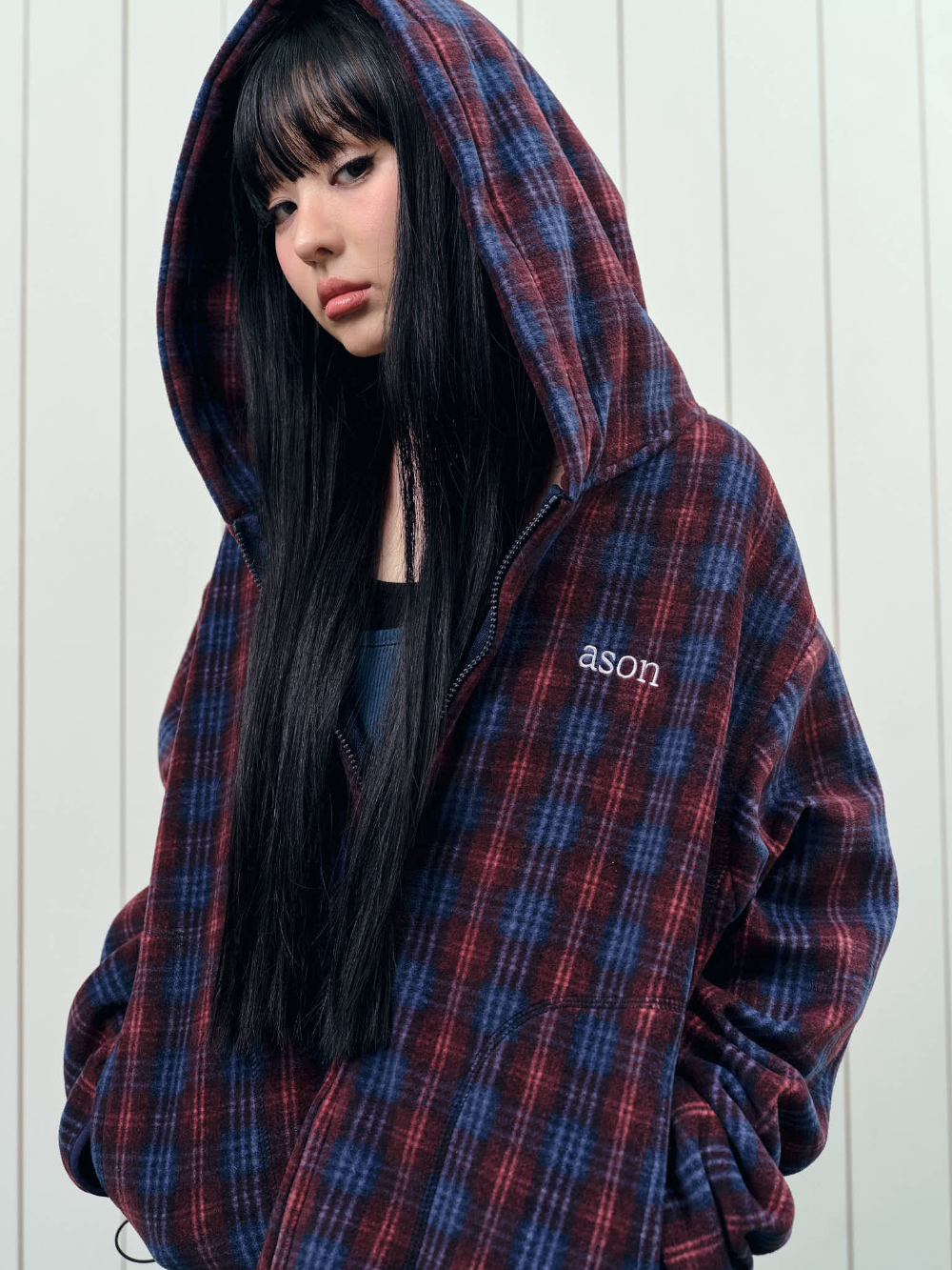 ASON CHECK FLEECE HOOD ZIP-UP 格紋抓絨連帽拉鍊外套 拉鍊外套 連帽外套 格紋 格子 抓絨 保暖