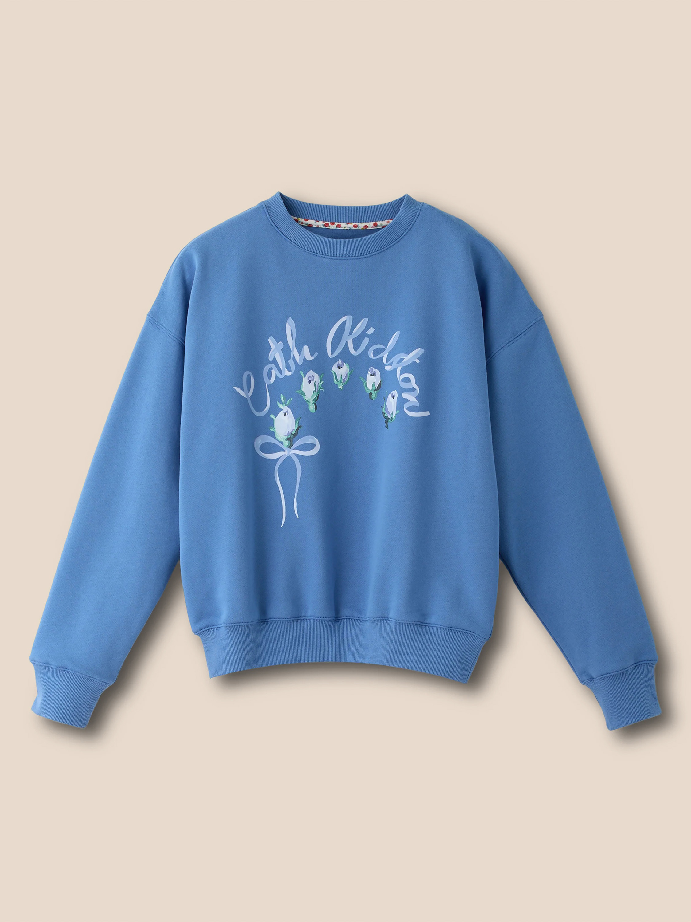 Ribbon Floral 藍色刷毛大學T