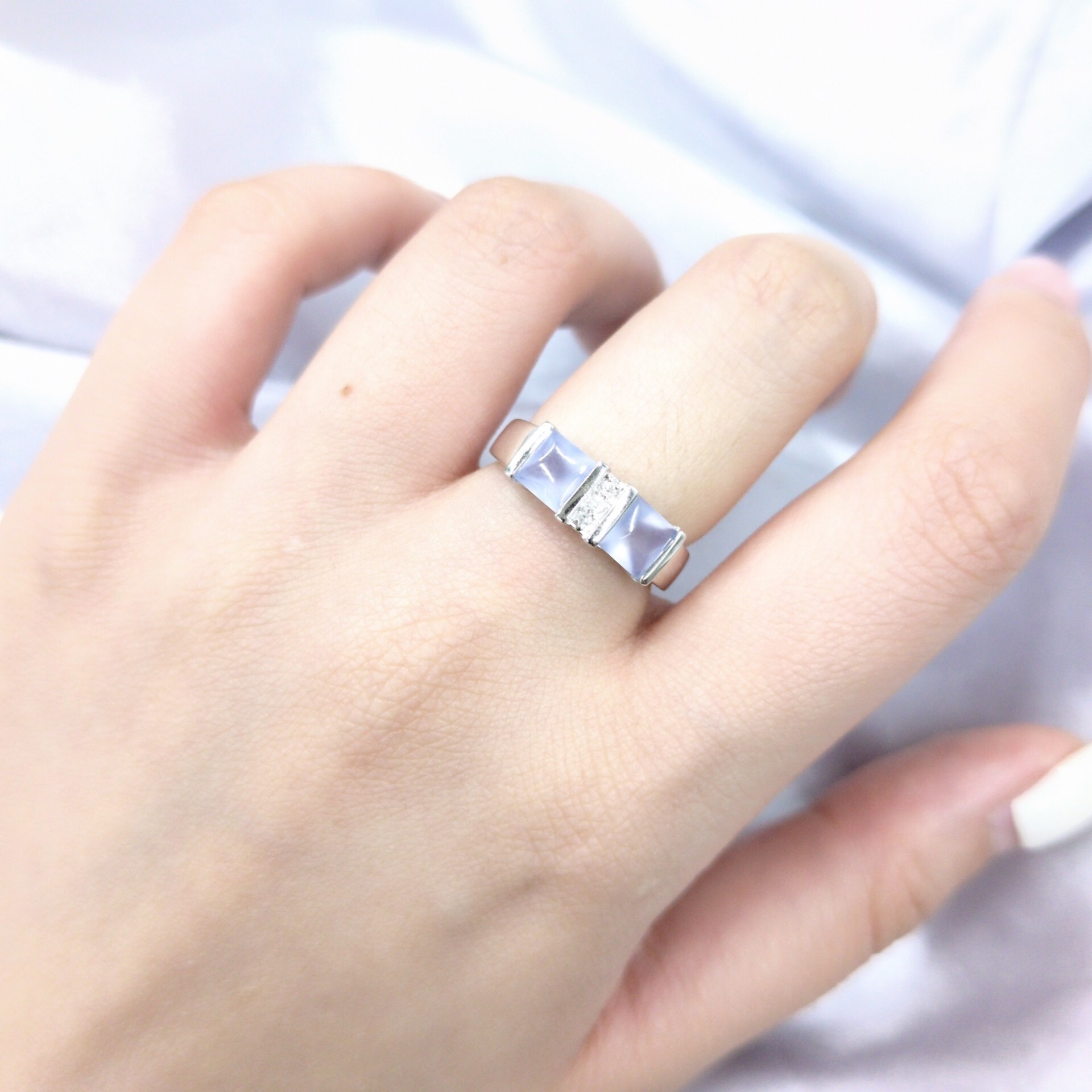 全新18K白金鑽石水晶戒指