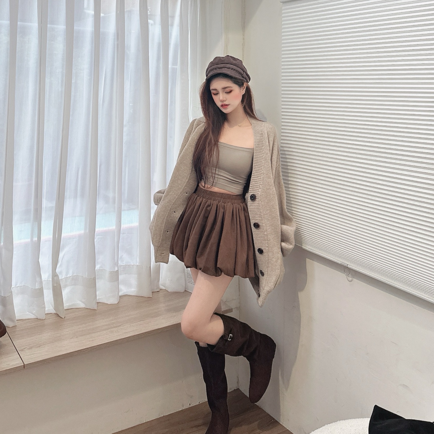 厚磅羊絨雙口袋針織外套/四色