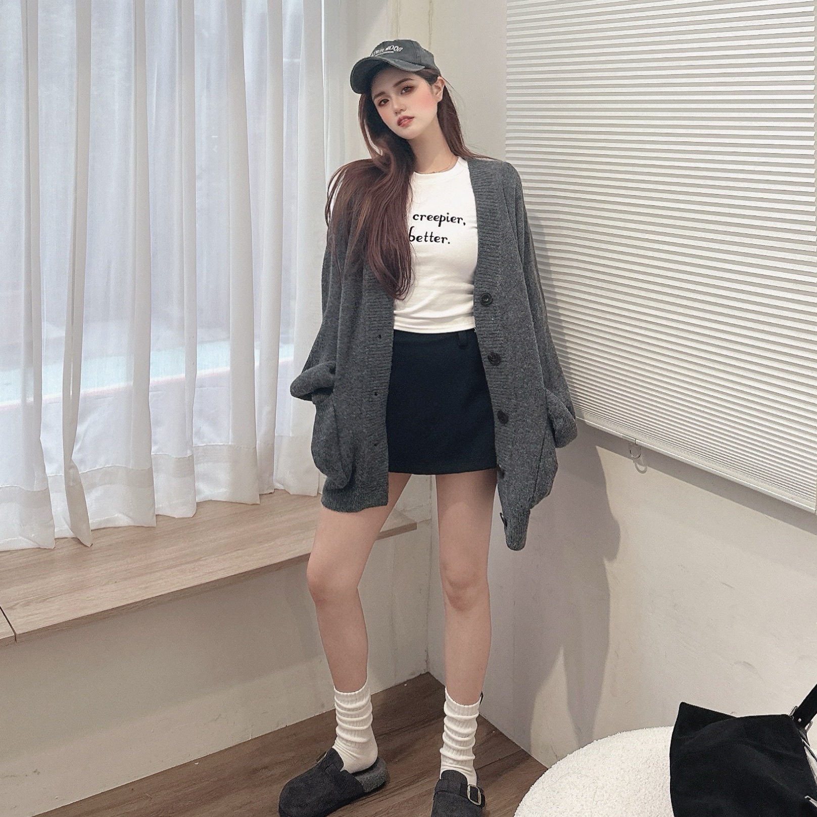 厚磅羊絨雙口袋針織外套/四色