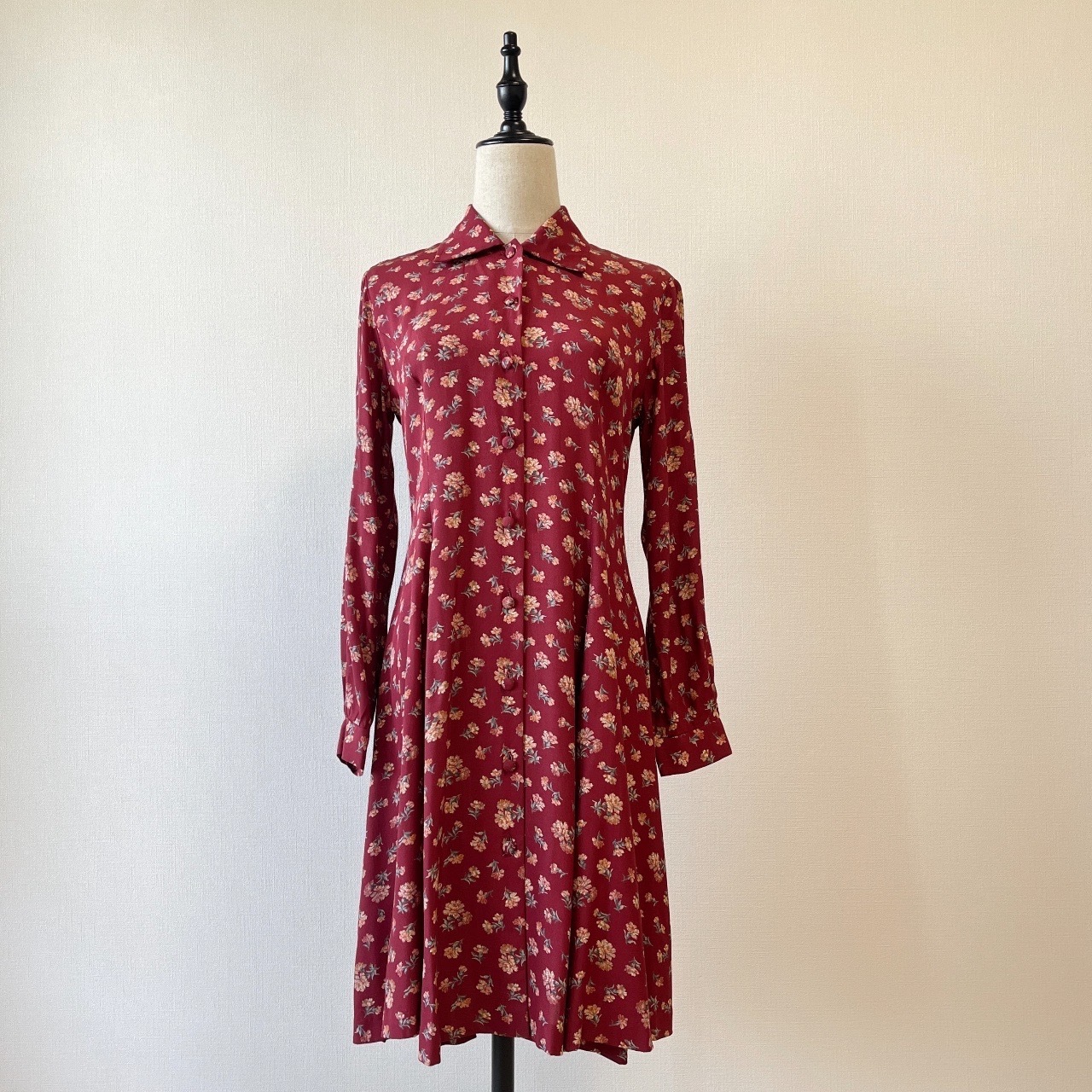 Laura Ashley日本製棗紅色碎花連身裙