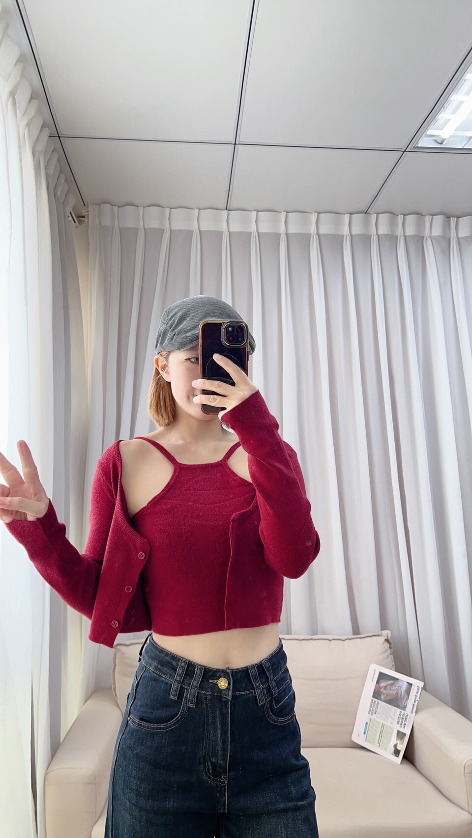 針織削肩背心+長袖外套