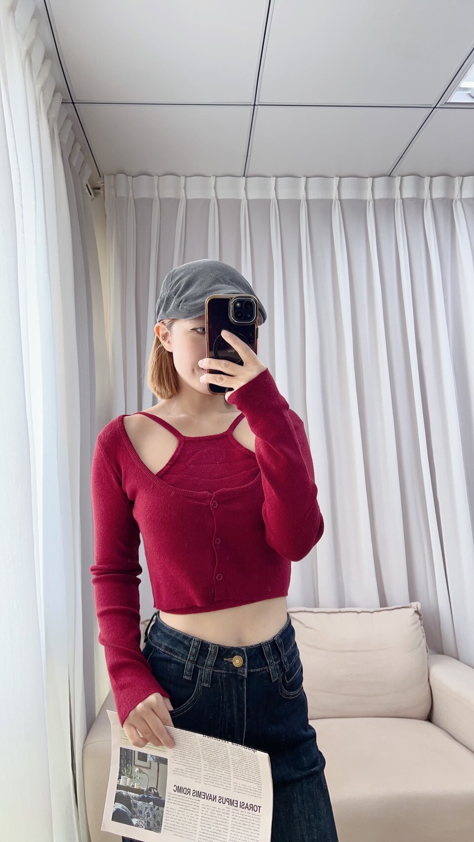 針織削肩背心+長袖外套