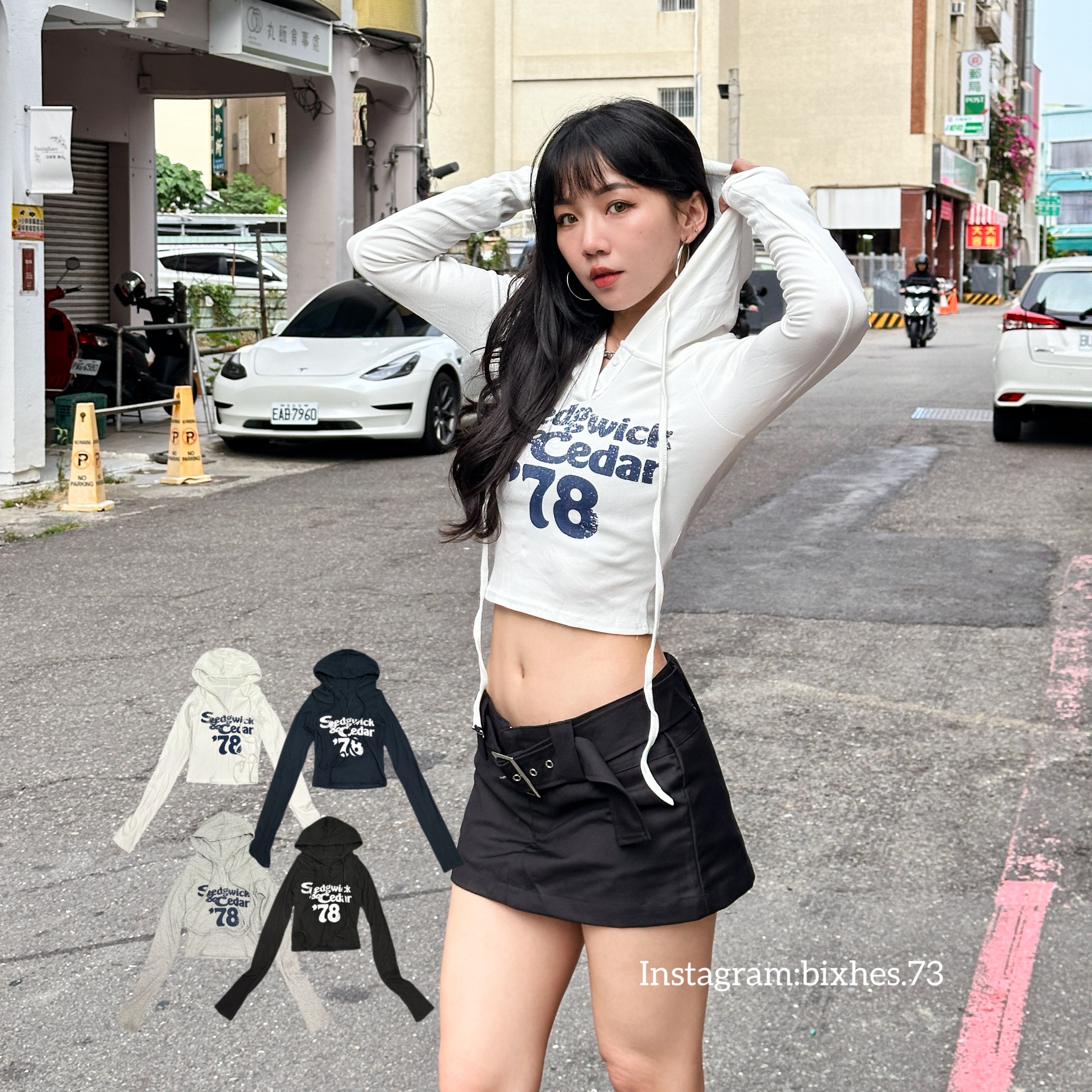 連帽字母短版長T(B00028)