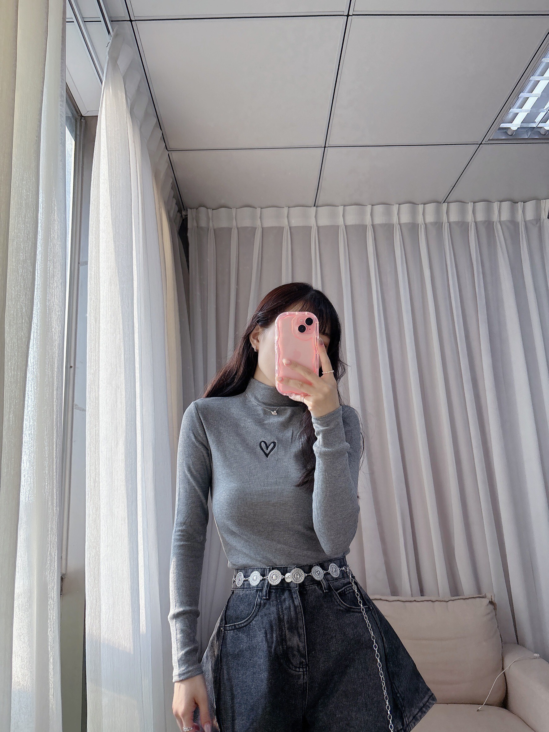 立領刺繡愛心薄長袖