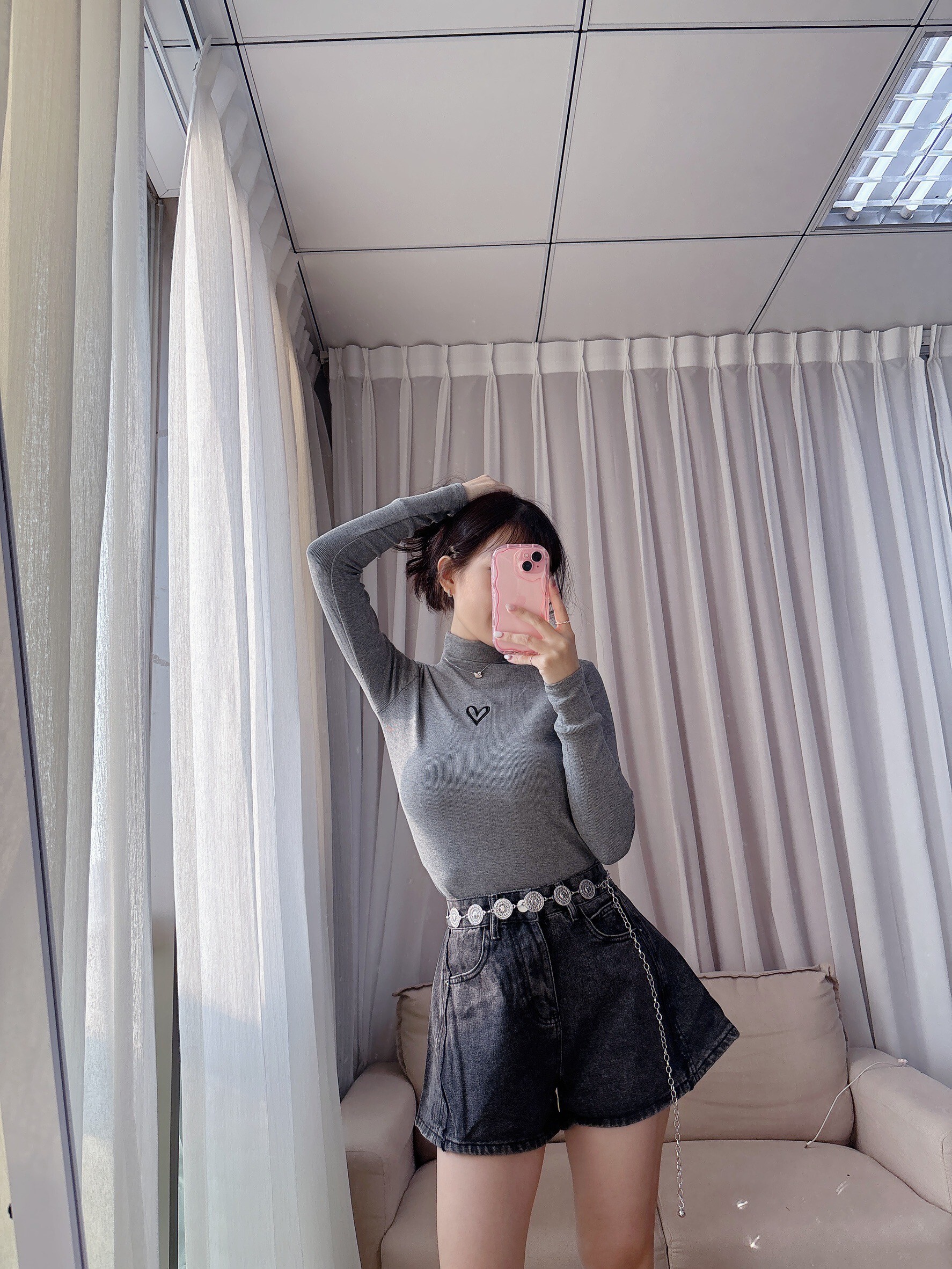 立領刺繡愛心薄長袖