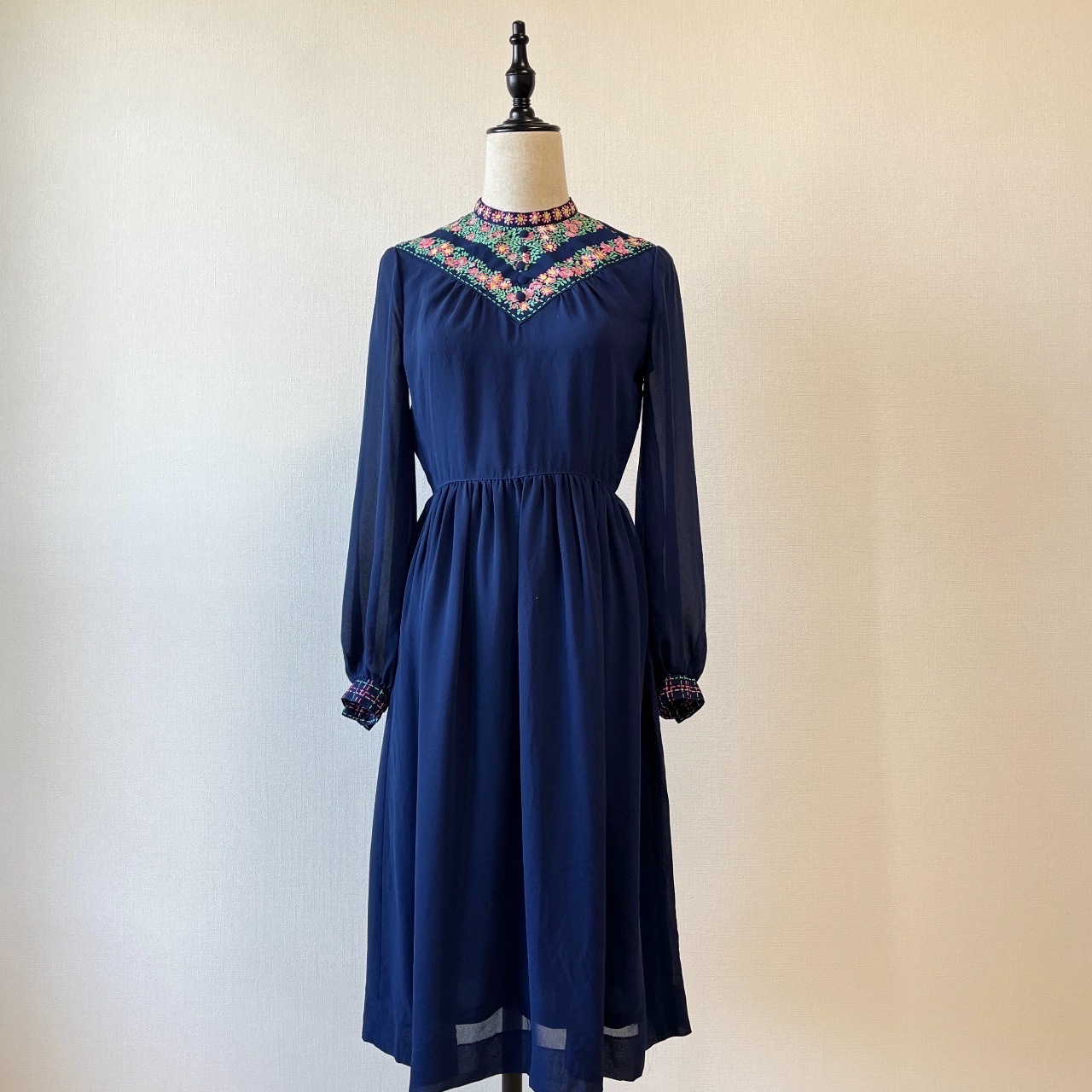 清新田園風寶藍色花領連身裙