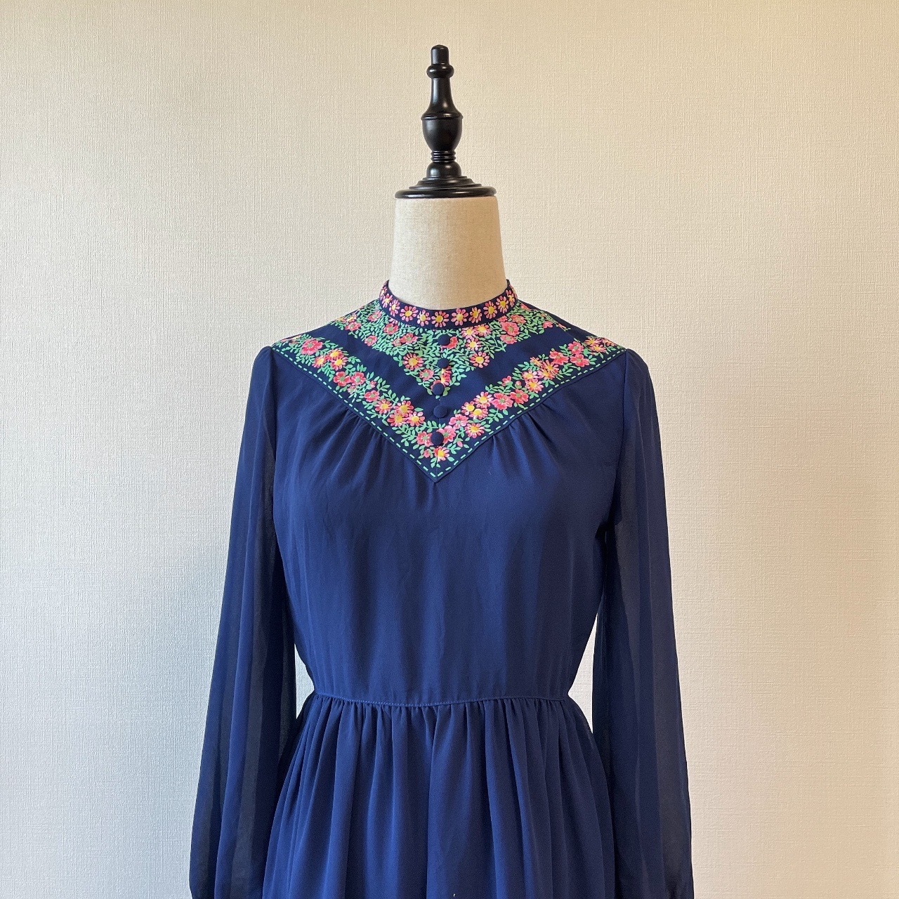 清新田園風寶藍色花領連身裙