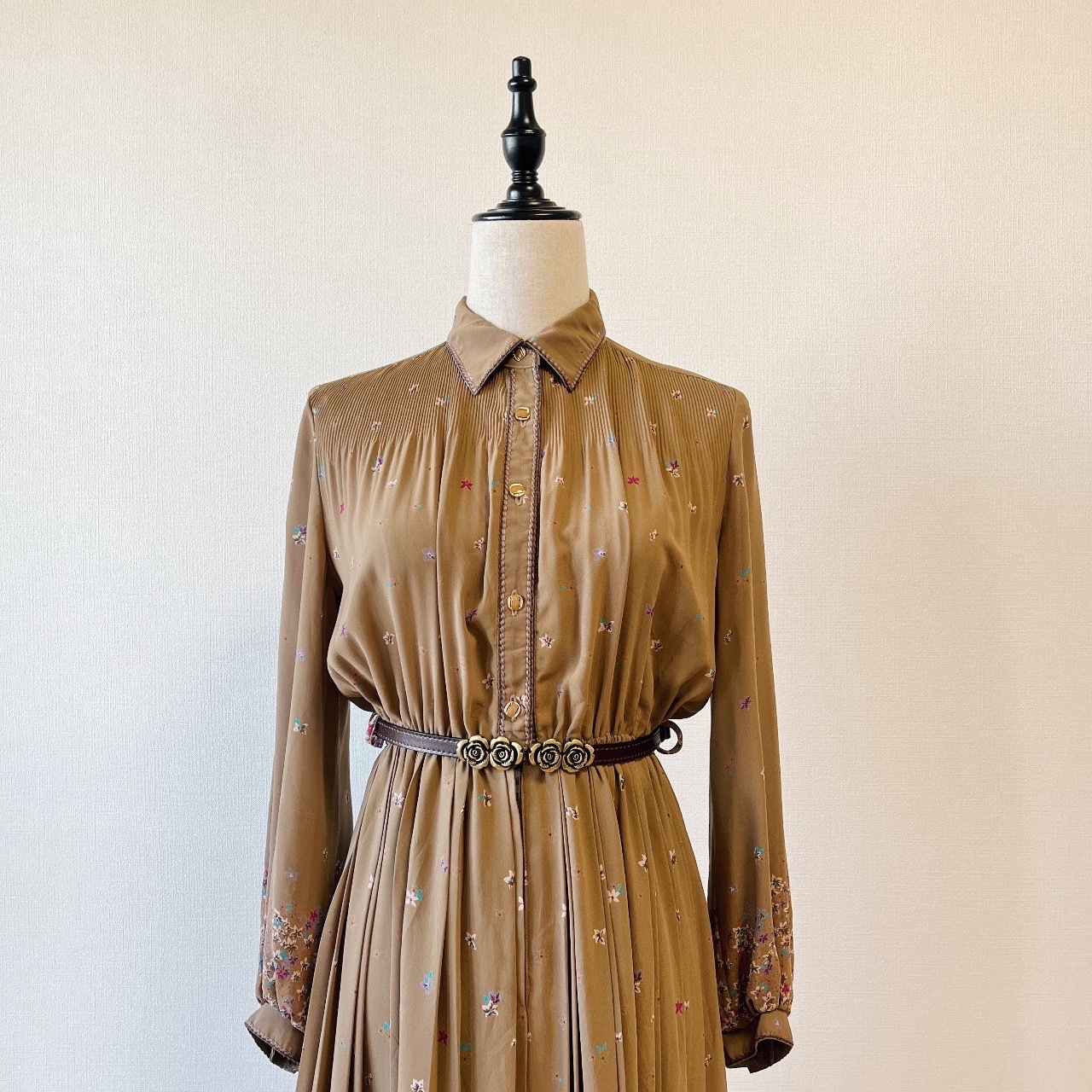 日本製啡色小碎花連身裙