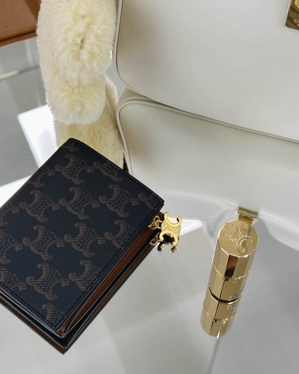 CELINE Triomphe 凱旋門 吊飾 印花 短夾 錢包 老花