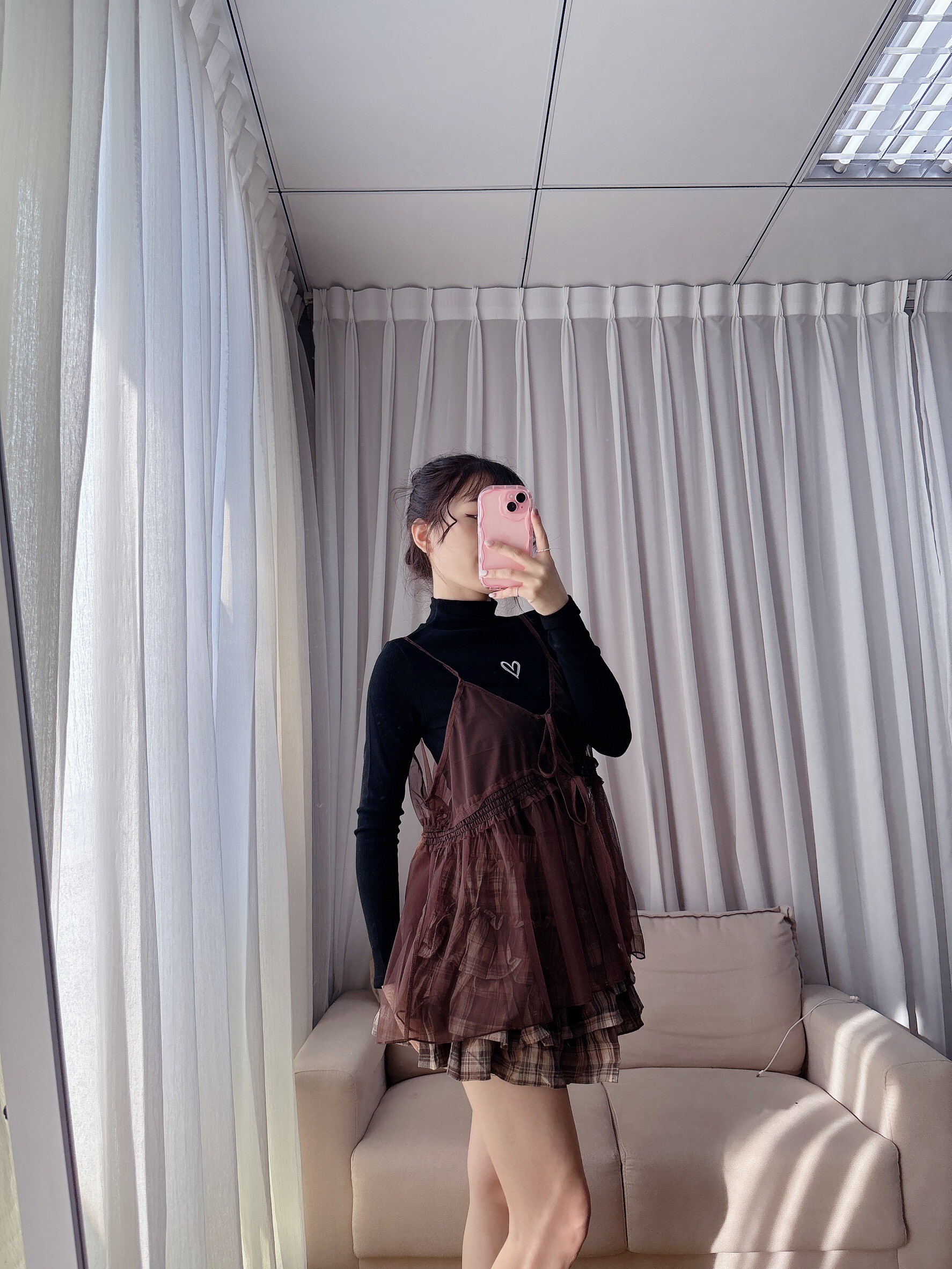 中長版雙綁帶透膚背心