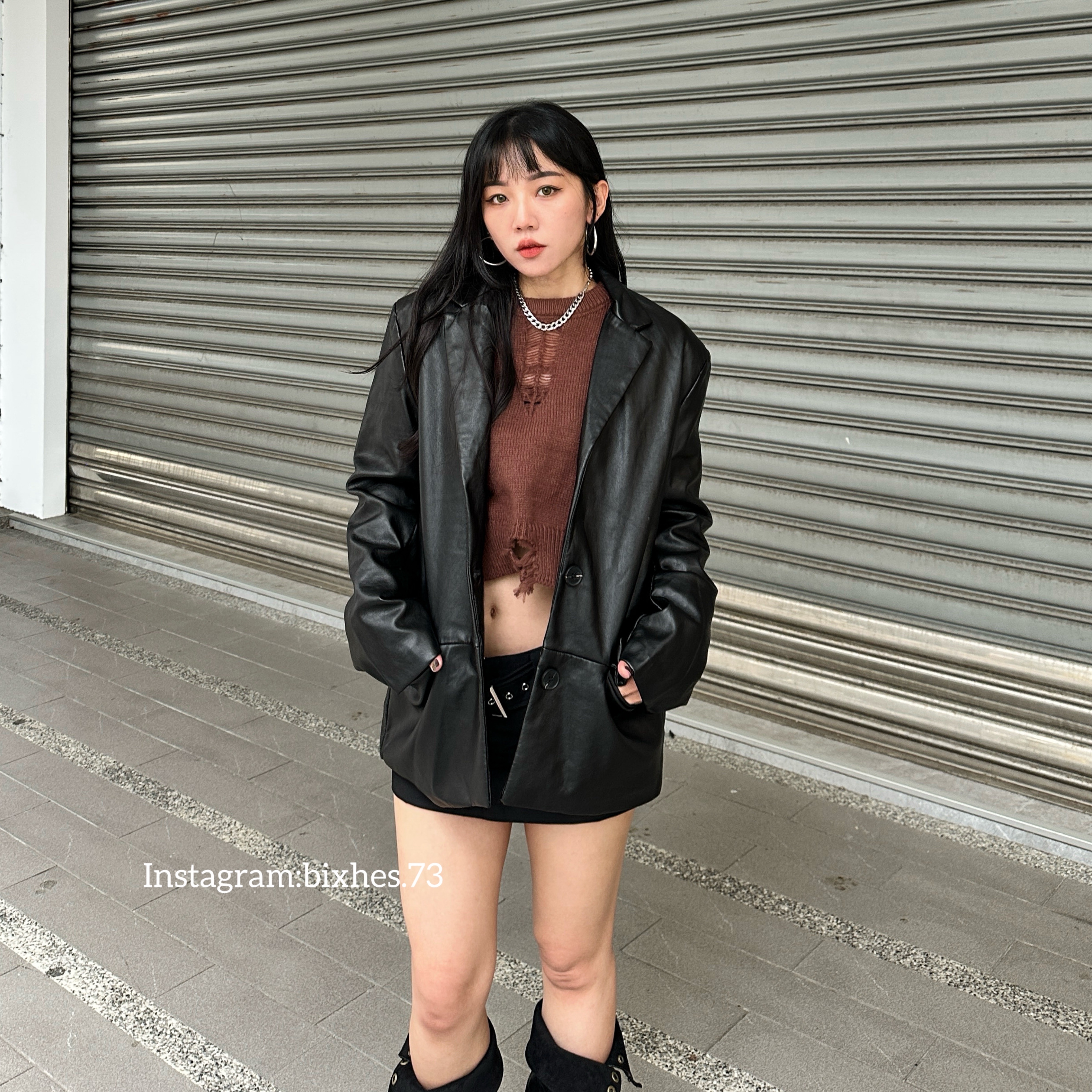 質感皮質西裝外套(F00012)