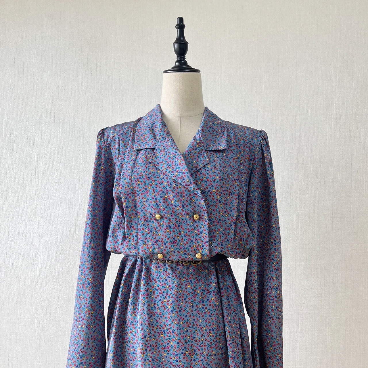 灰藍色彩虹糖孖襟連身裙