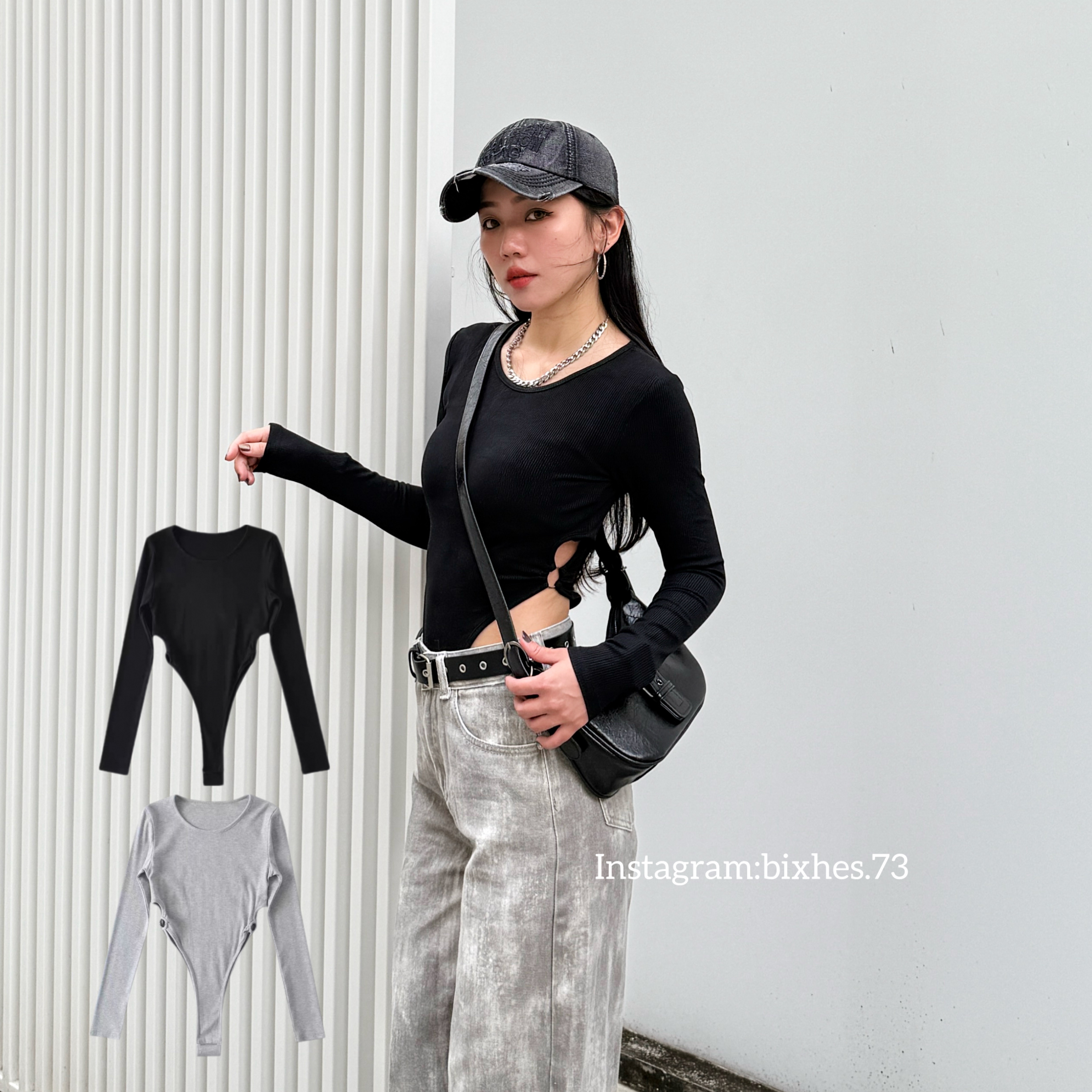 歐美金屬環長袖連體衣(B00030)