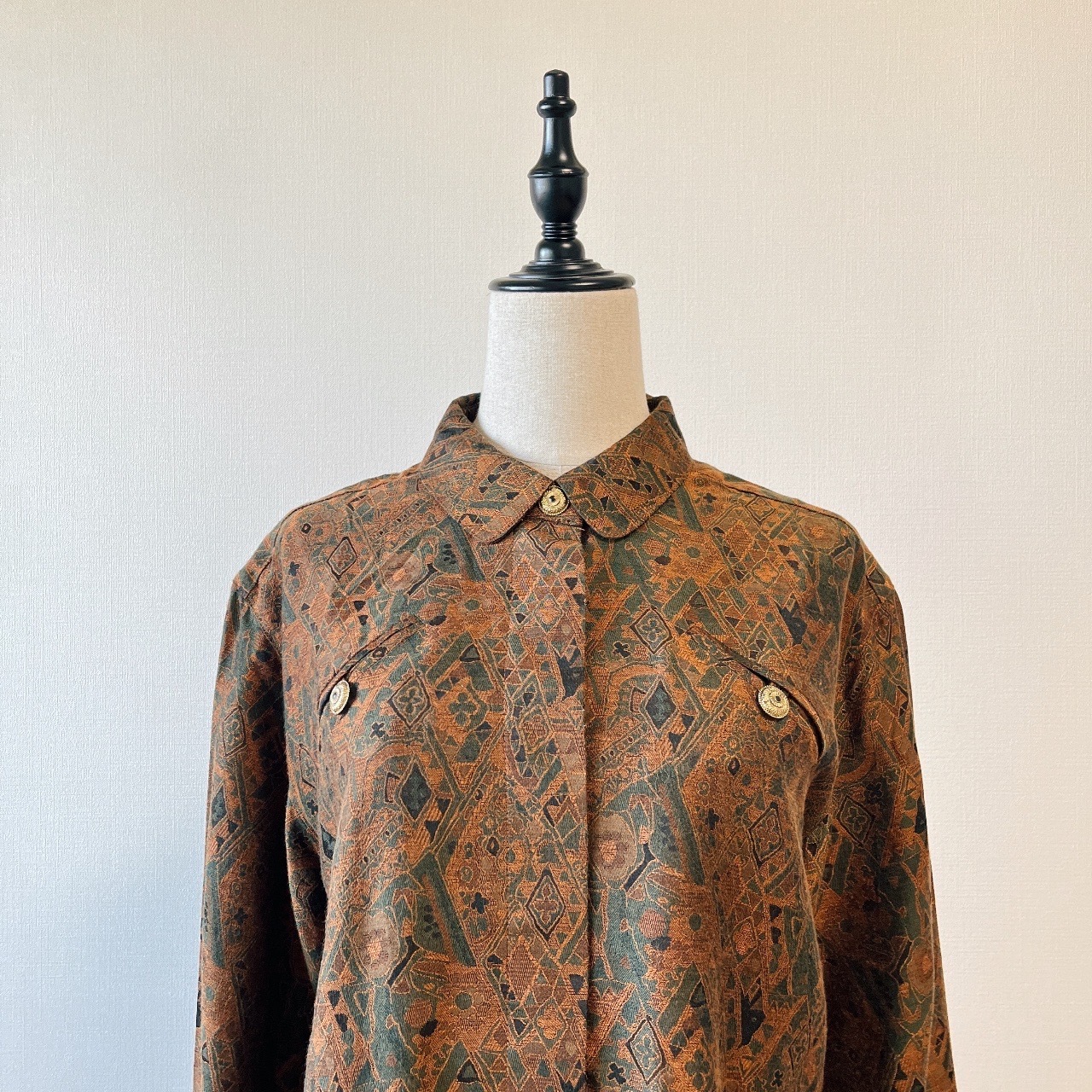 銅色型格幾何圖案古著上衣