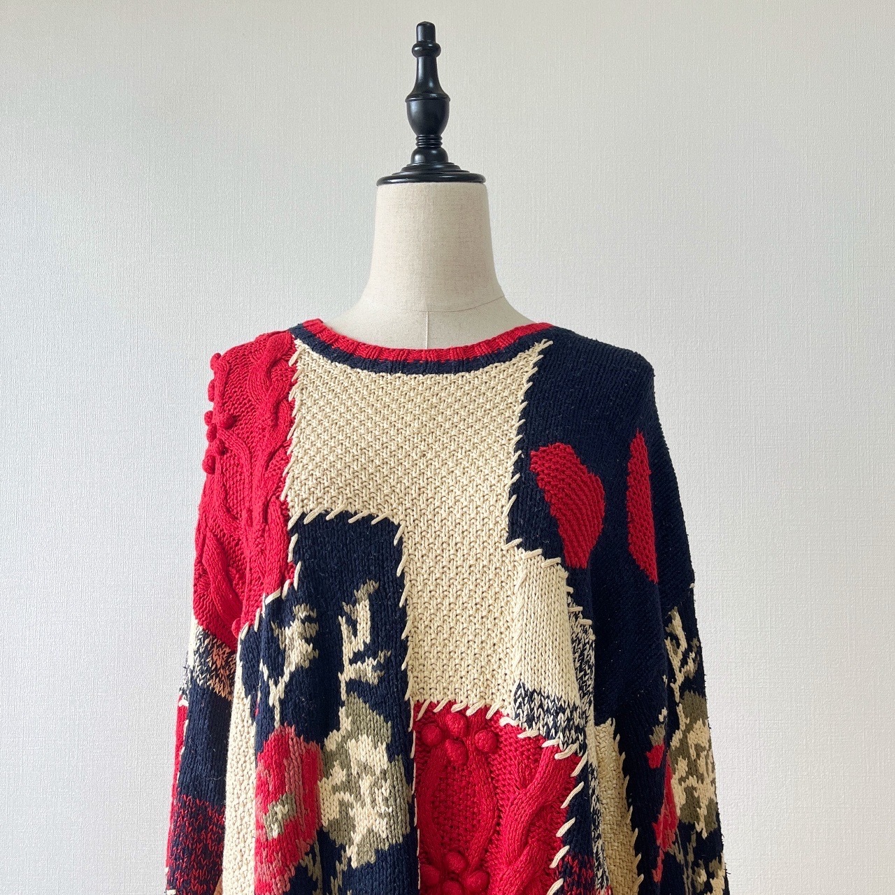 香港製Oversized拼接風格花花毛衣