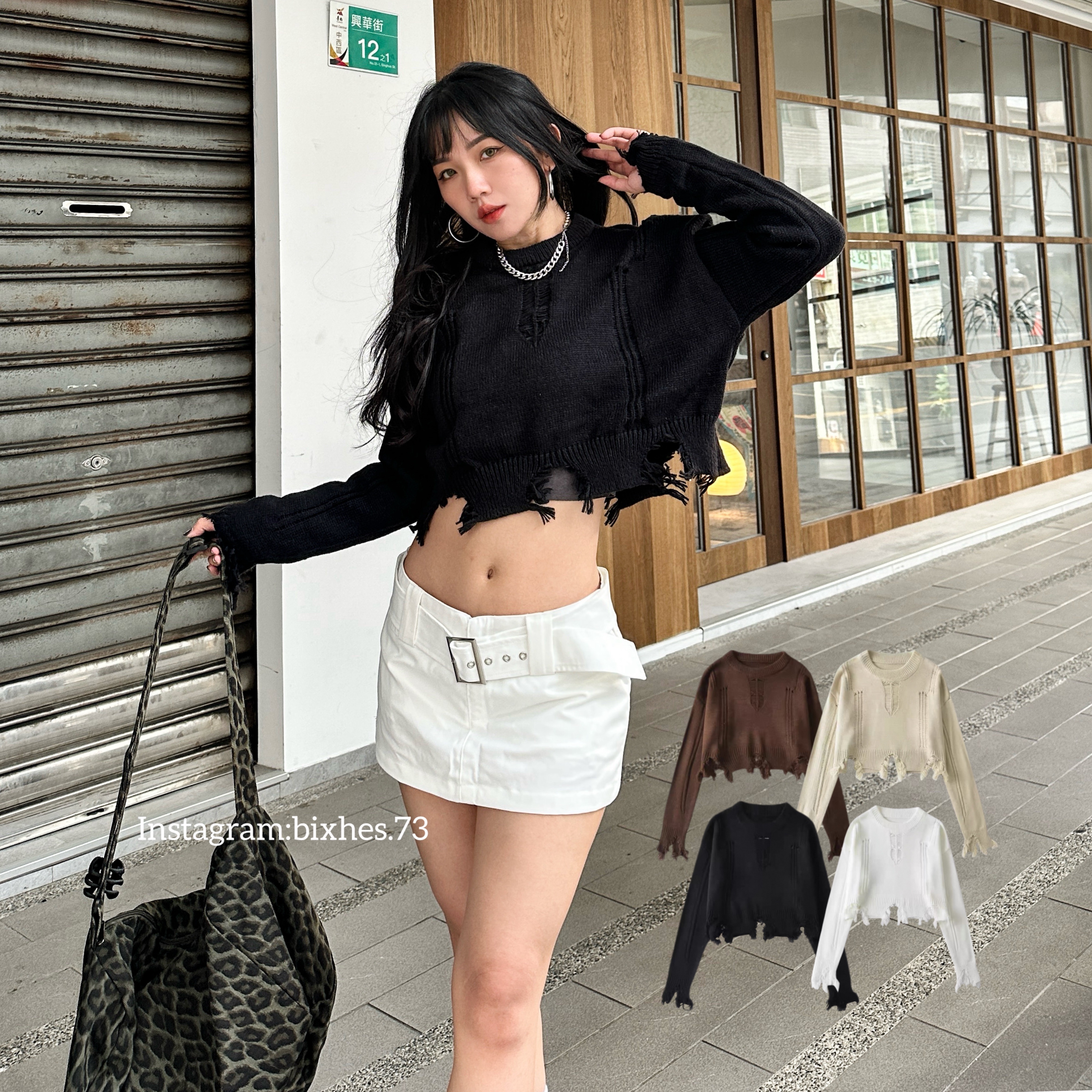 破壞感短版毛衣(B00034)