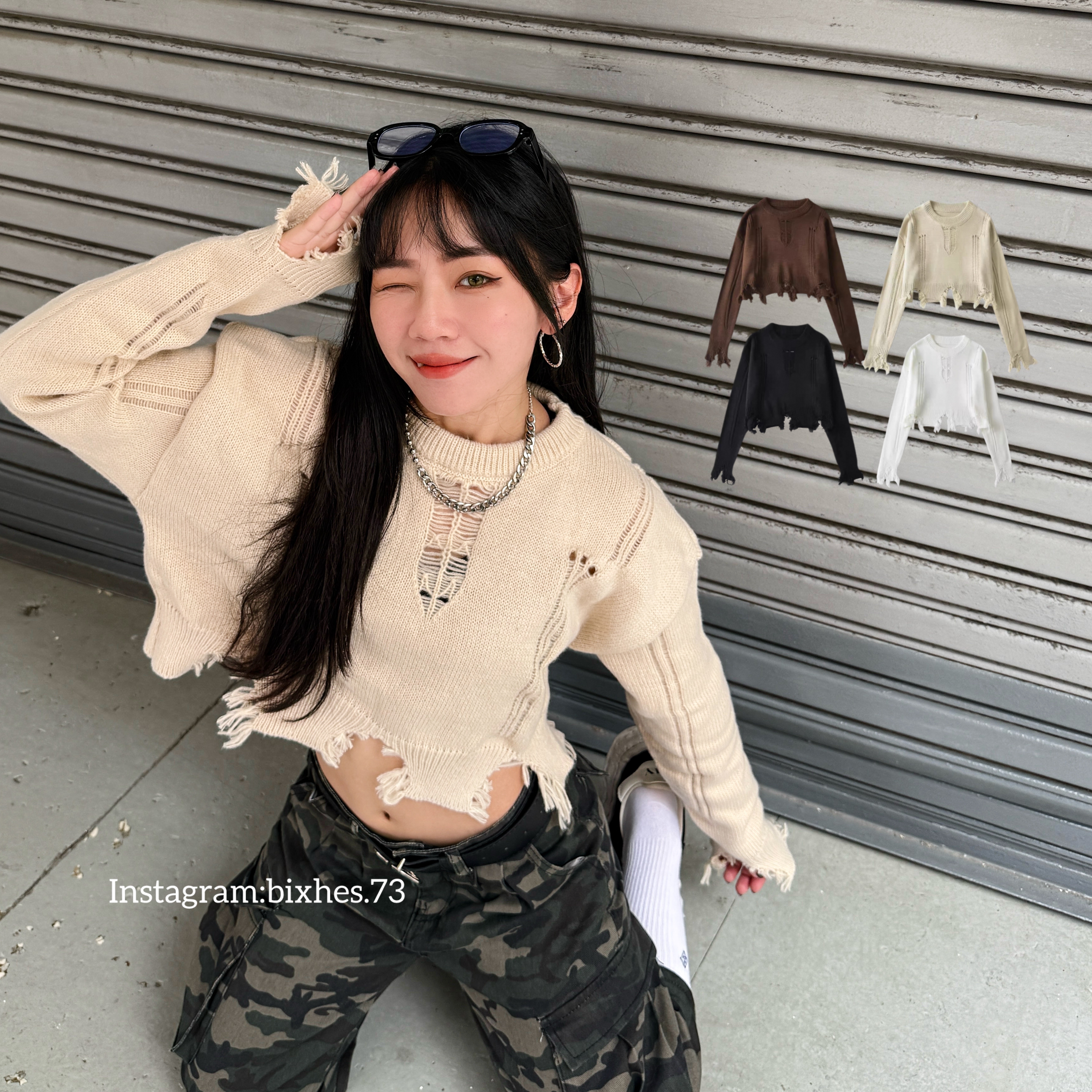 破壞感短版毛衣(B00034)