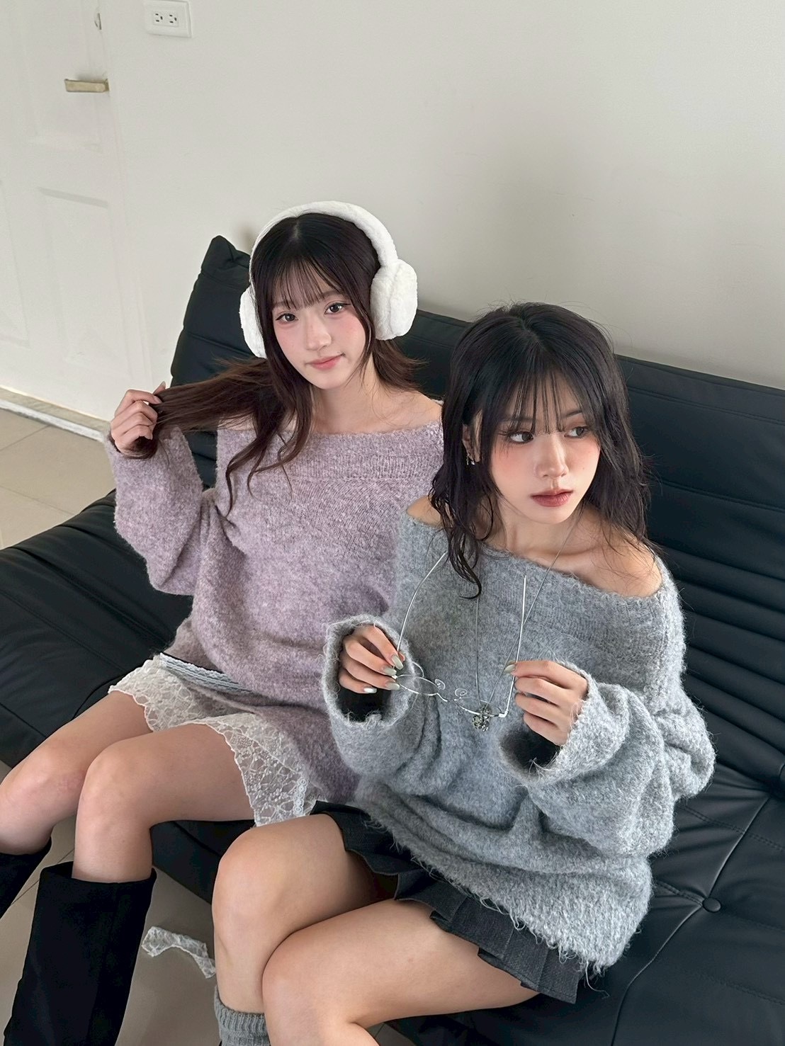 圈圈毛露肩大毛衣