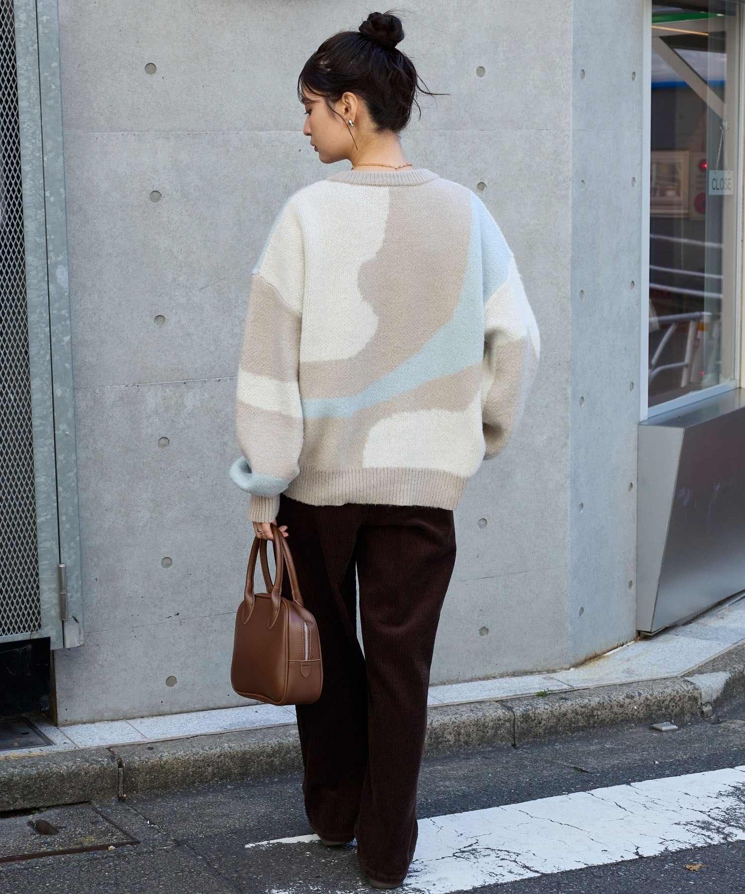 MONO-MART / Marble Print Oversized Crew Neck Knit
