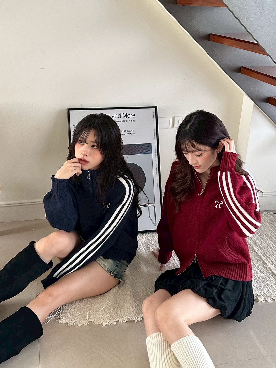 邊條蝴蝶結小立領毛衣