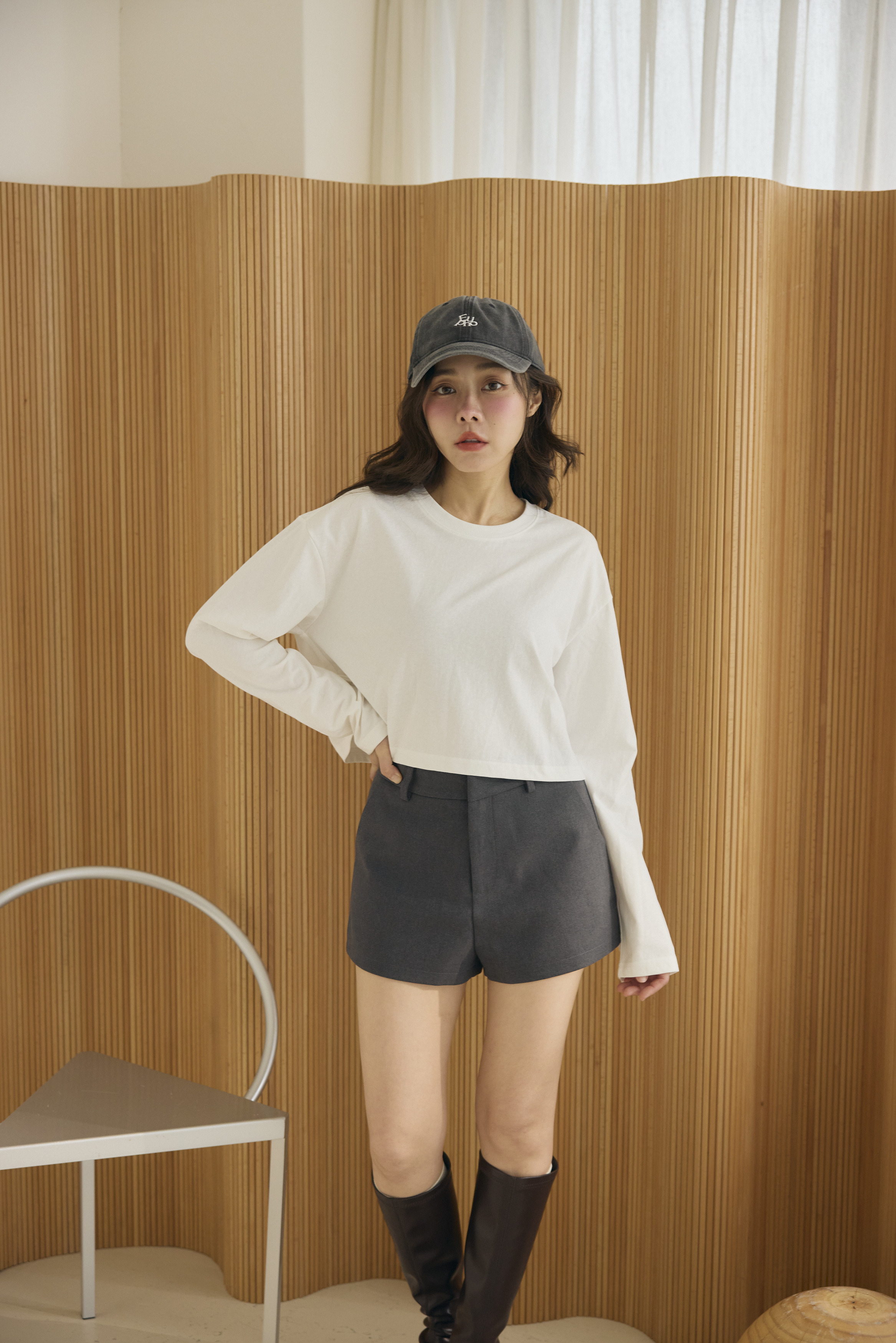 24/7 舒適短版素色T-白