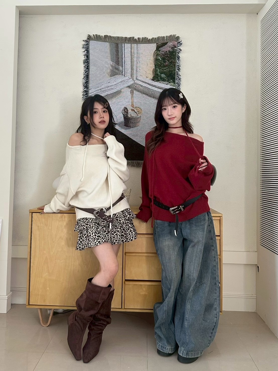 慵懶寬鬆一字領毛衣