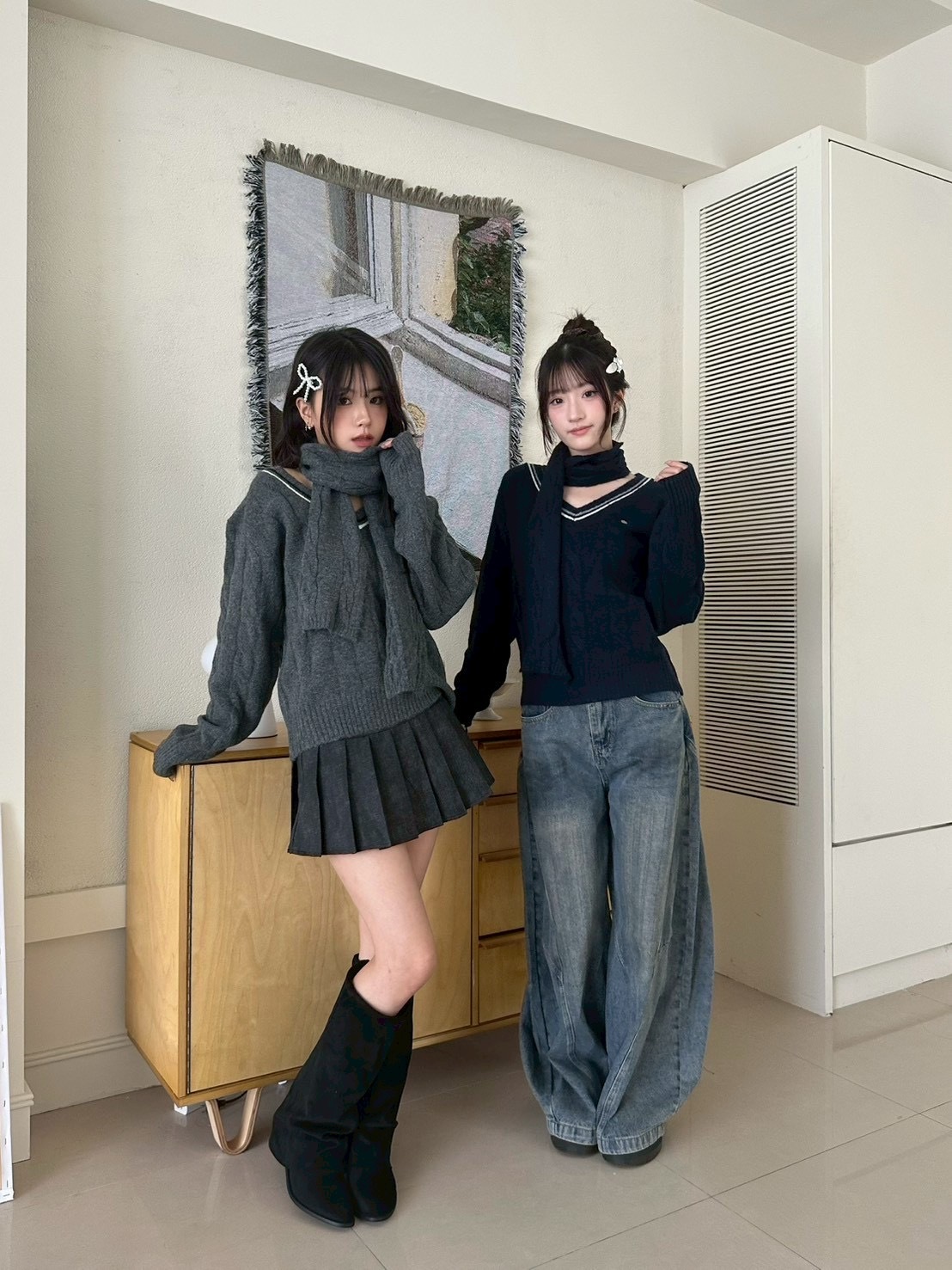 學院風麻花毛衣附圍巾