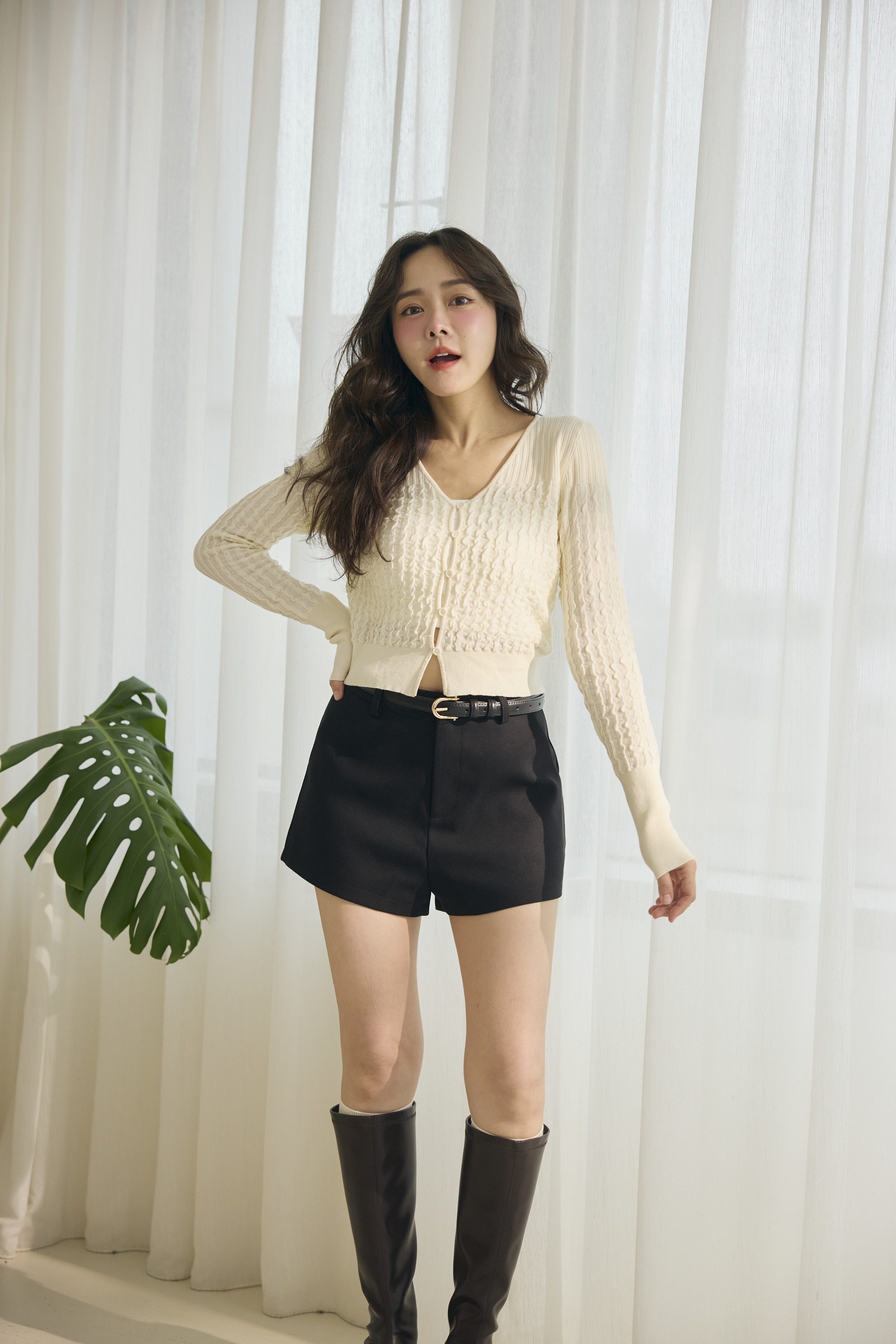 奶白泡泡針織上衣