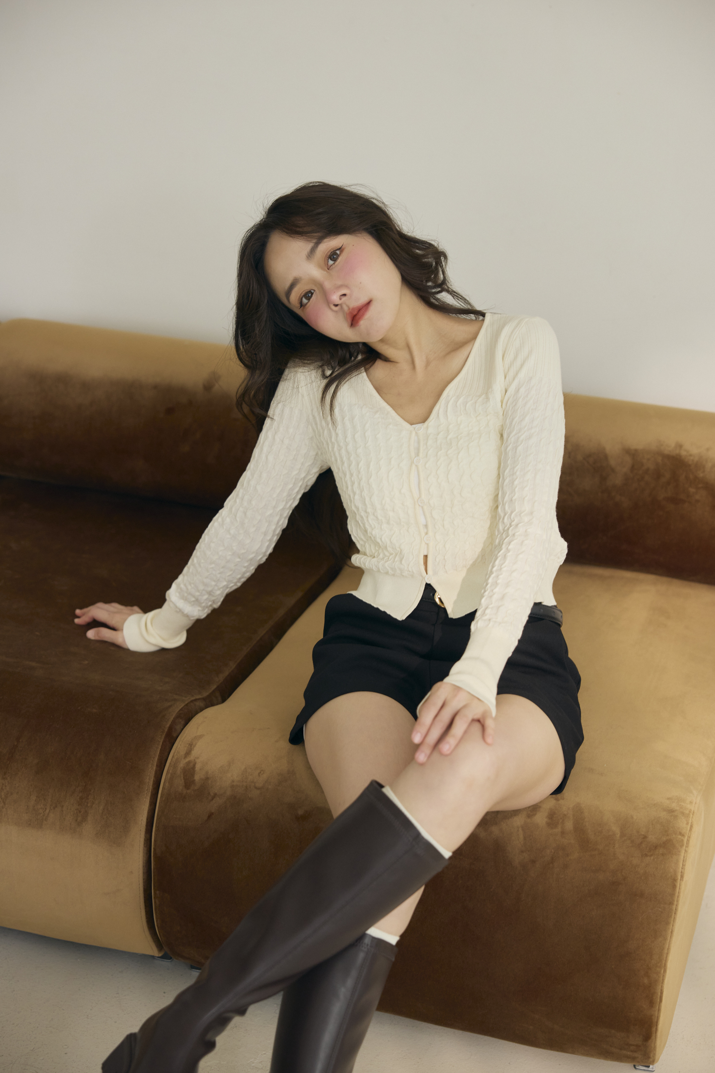 奶白泡泡針織上衣