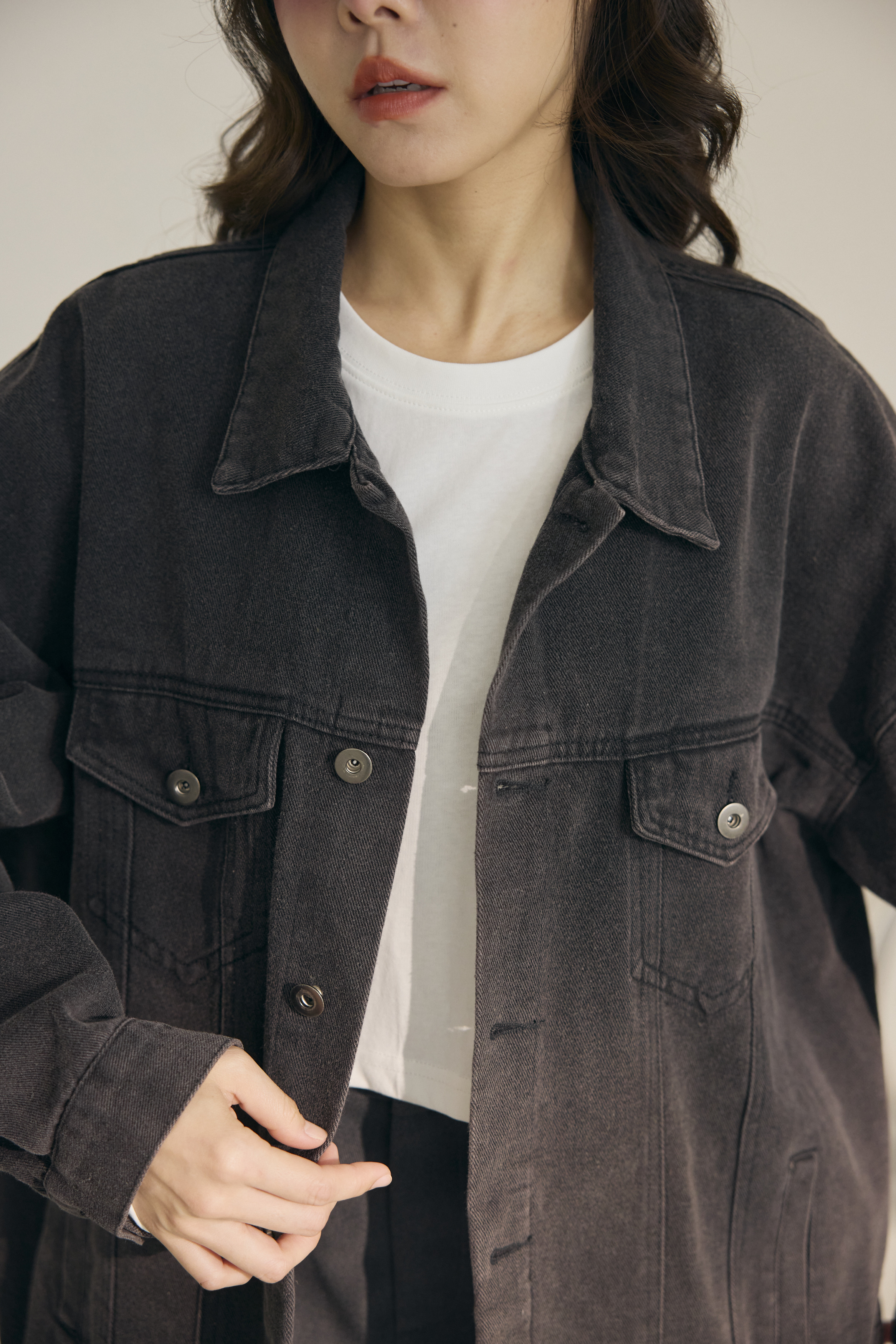 炭黑牛仔 Oversize 外套