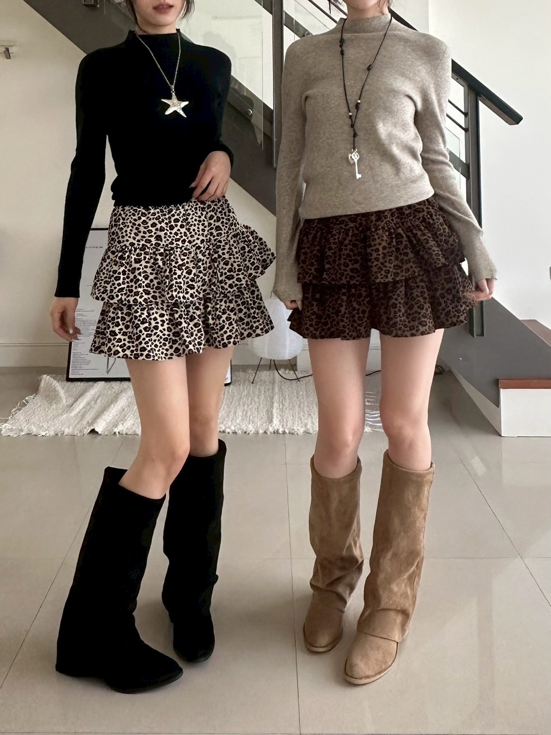 豹紋燈芯絨蛋糕裙