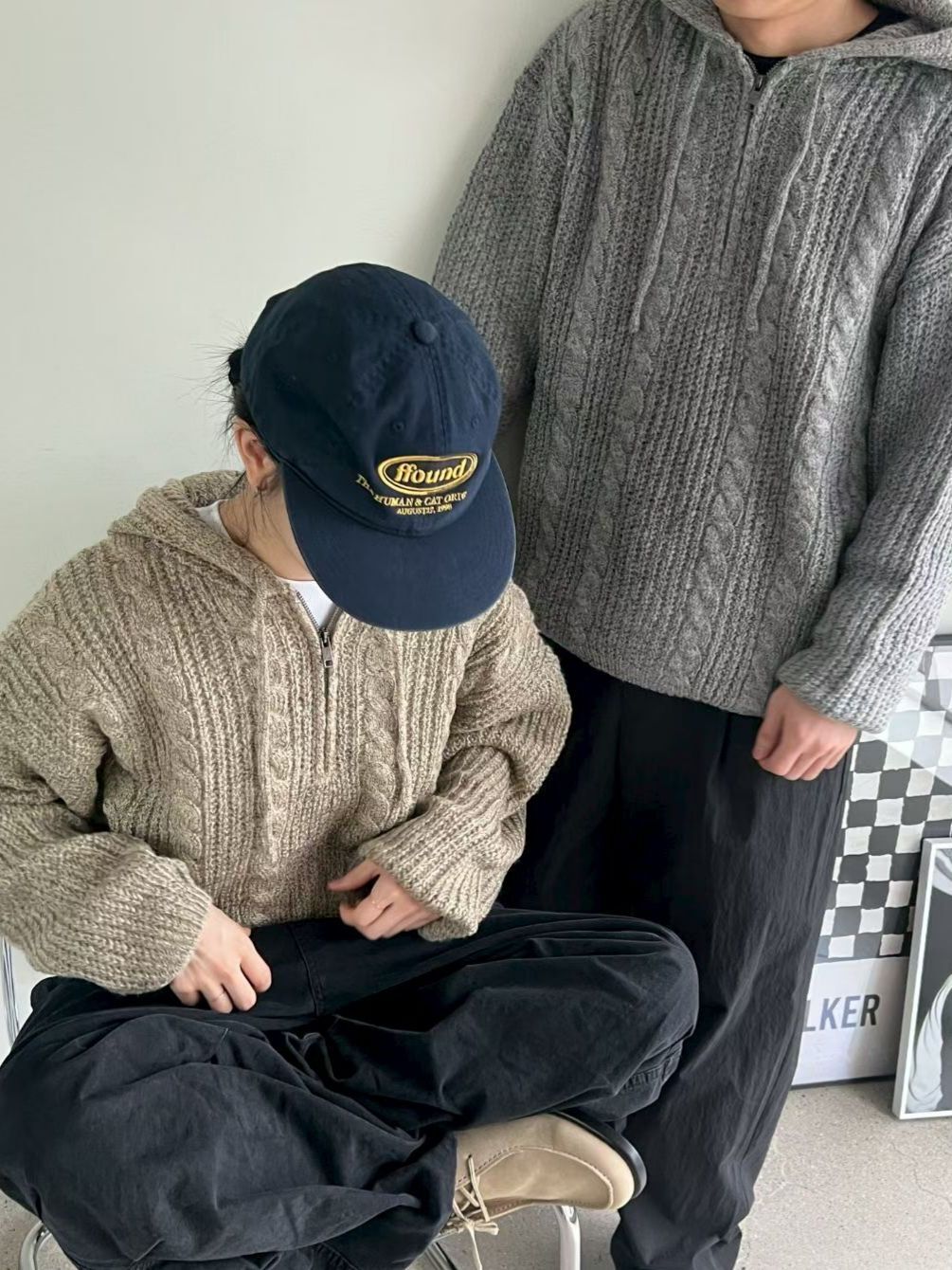 淨色暗紋連帽針織衫 ENOC-044T