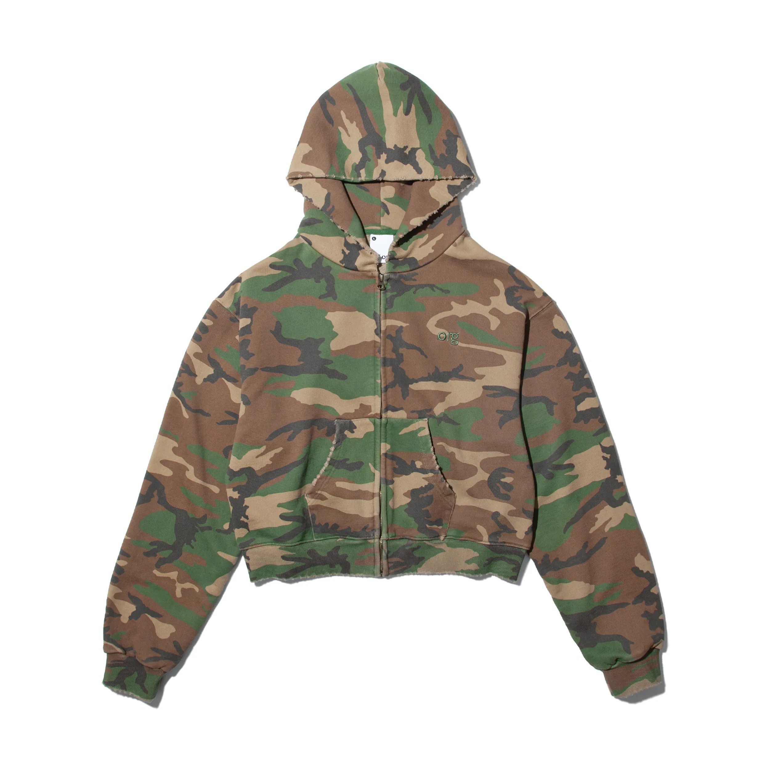 org Woodland Camo Cropped Zip Hoodie