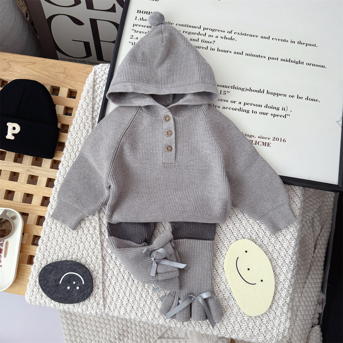 毛暖毛球 長袖針織套裝2件組