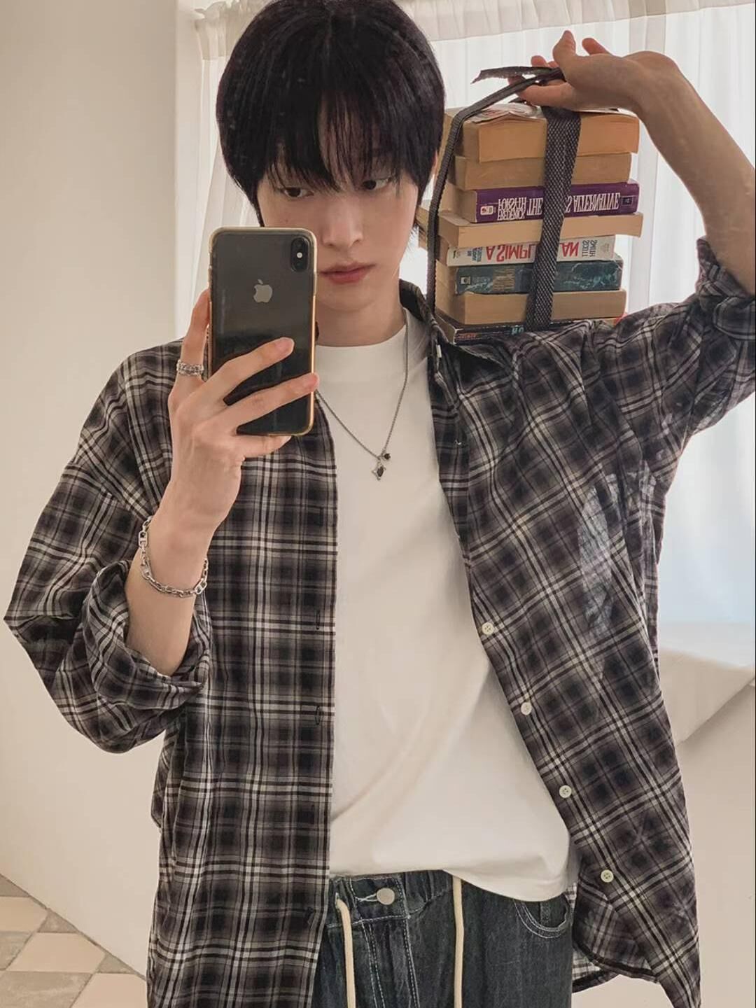 格仔長袖恤衫 ENOC-053S