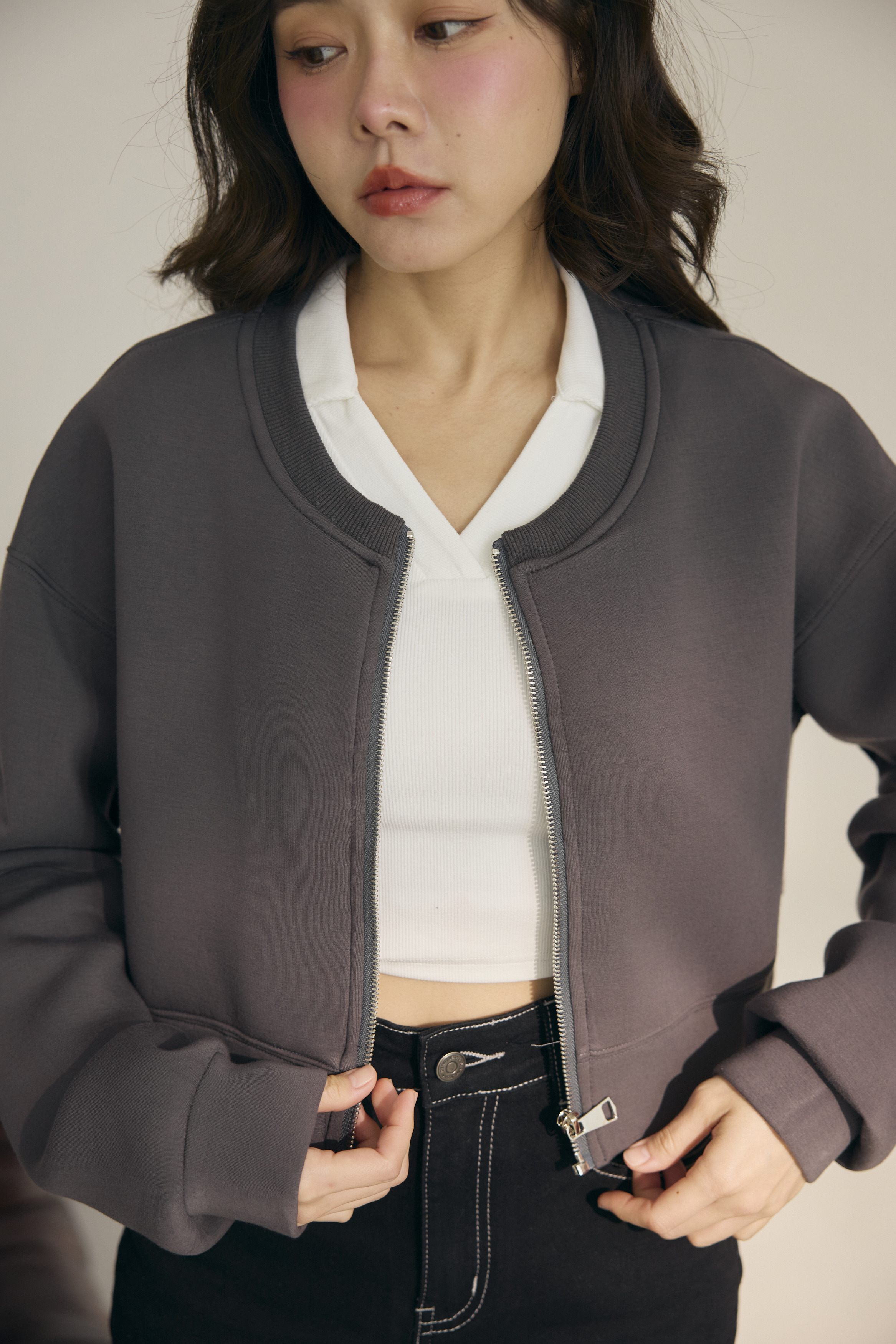 Black Label-空氣棉短外套-炭灰