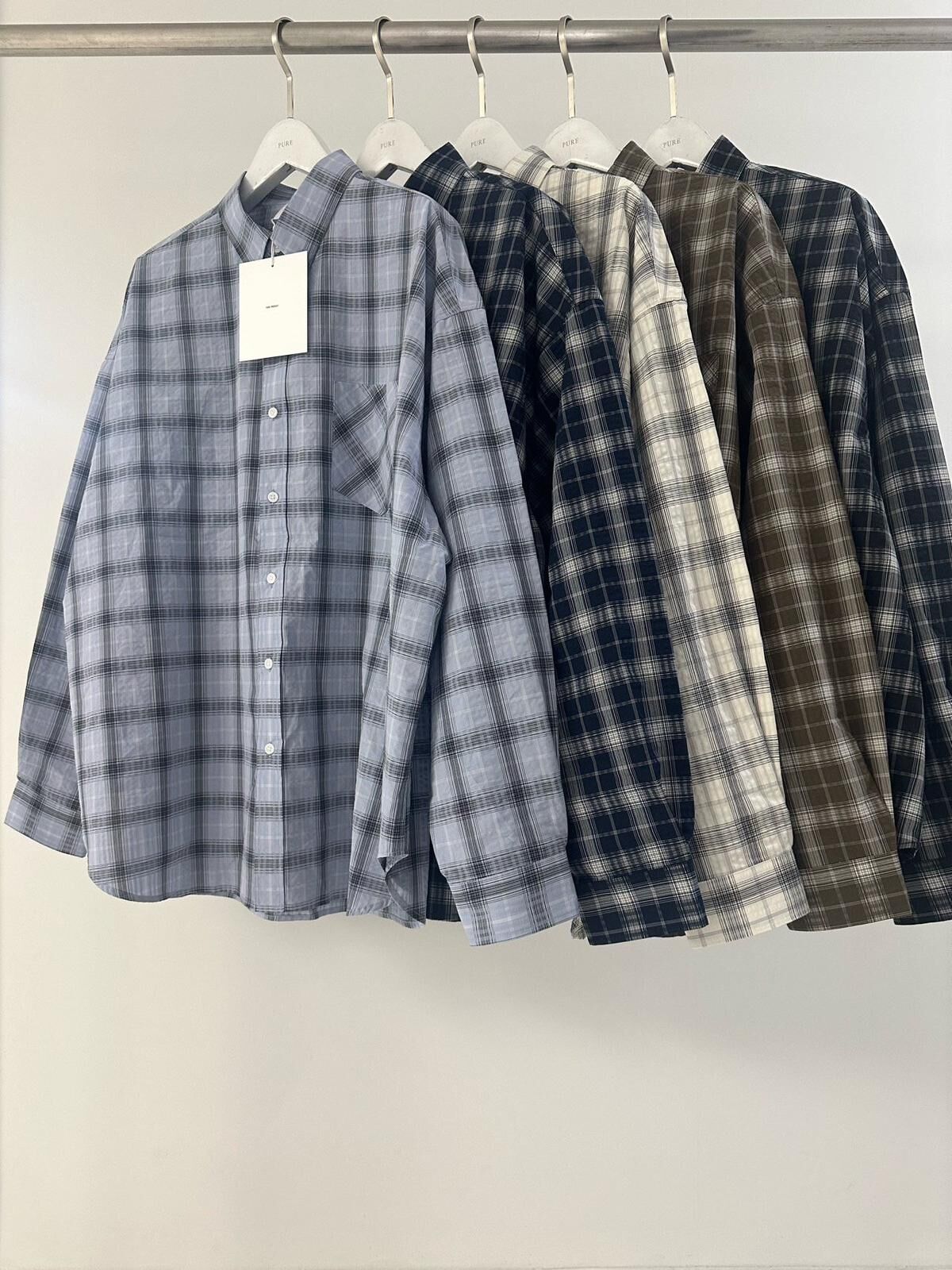 OverSize格仔長袖恤衫 PURE-181S