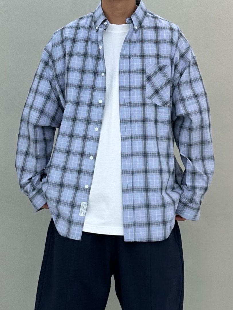 OverSize格仔長袖恤衫 PURE-181S