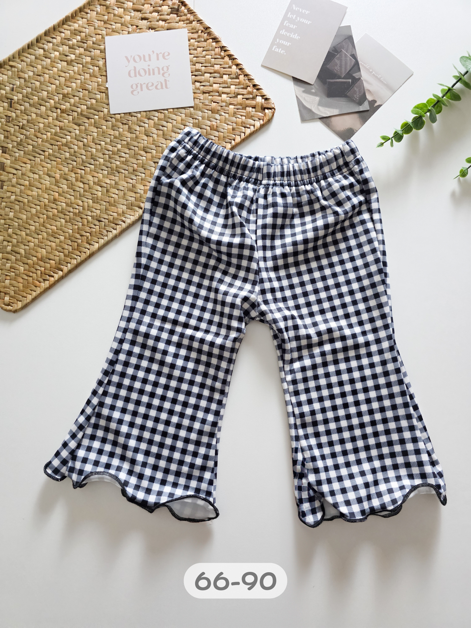 黑白小格子微喇叭長褲