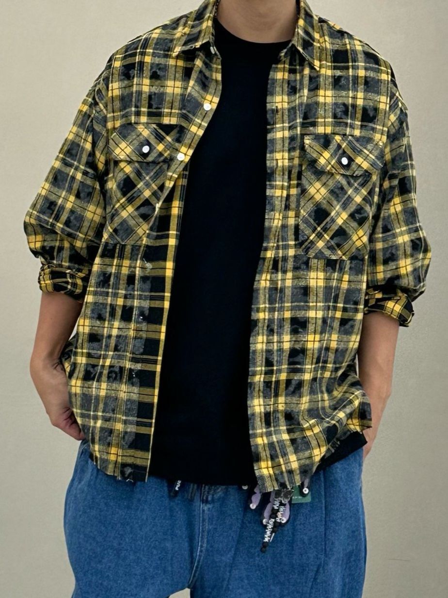 格仔長袖恤衫 PURE-183S