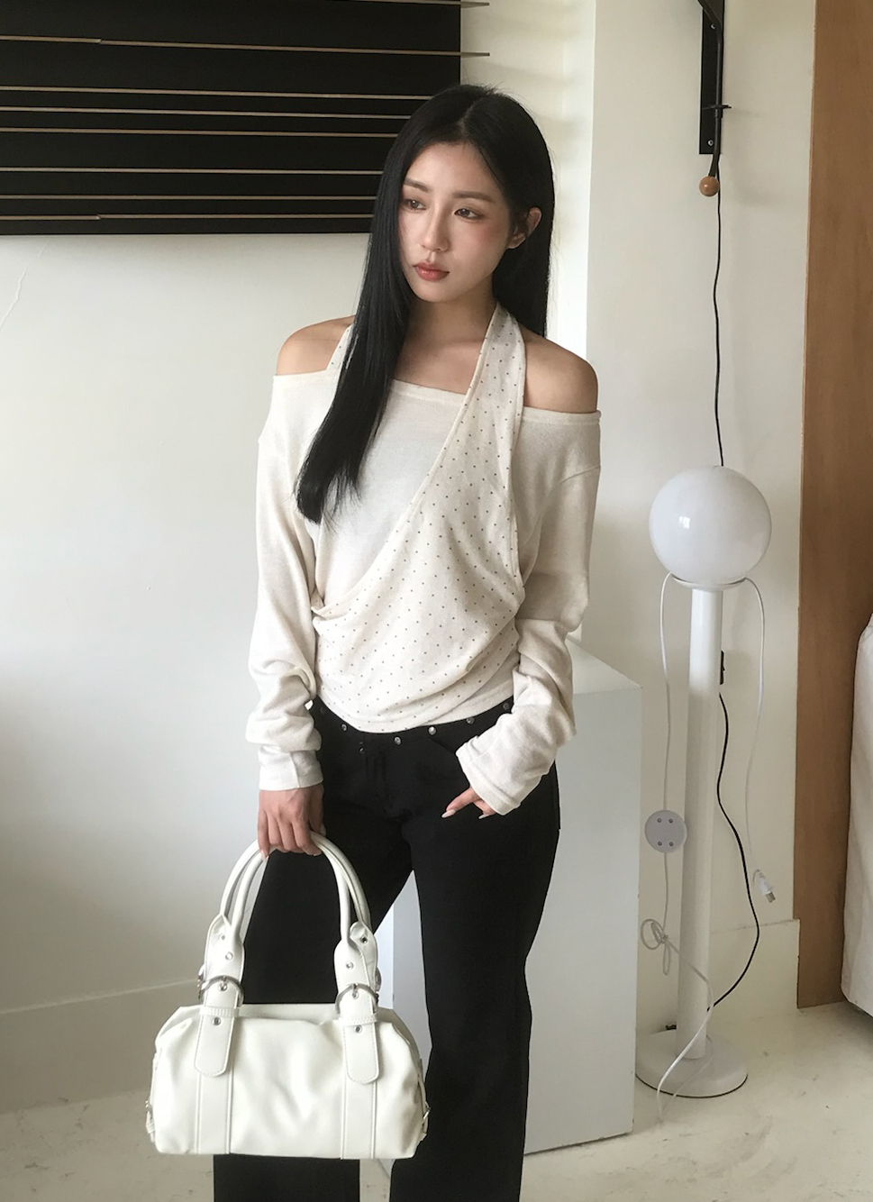 Dot Drape Layered Knit Top #上衣