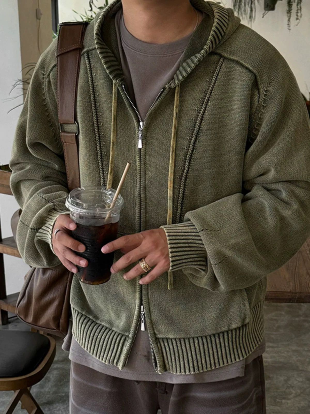 洗水連帽拉鍊針織外套 Lowell-080JK