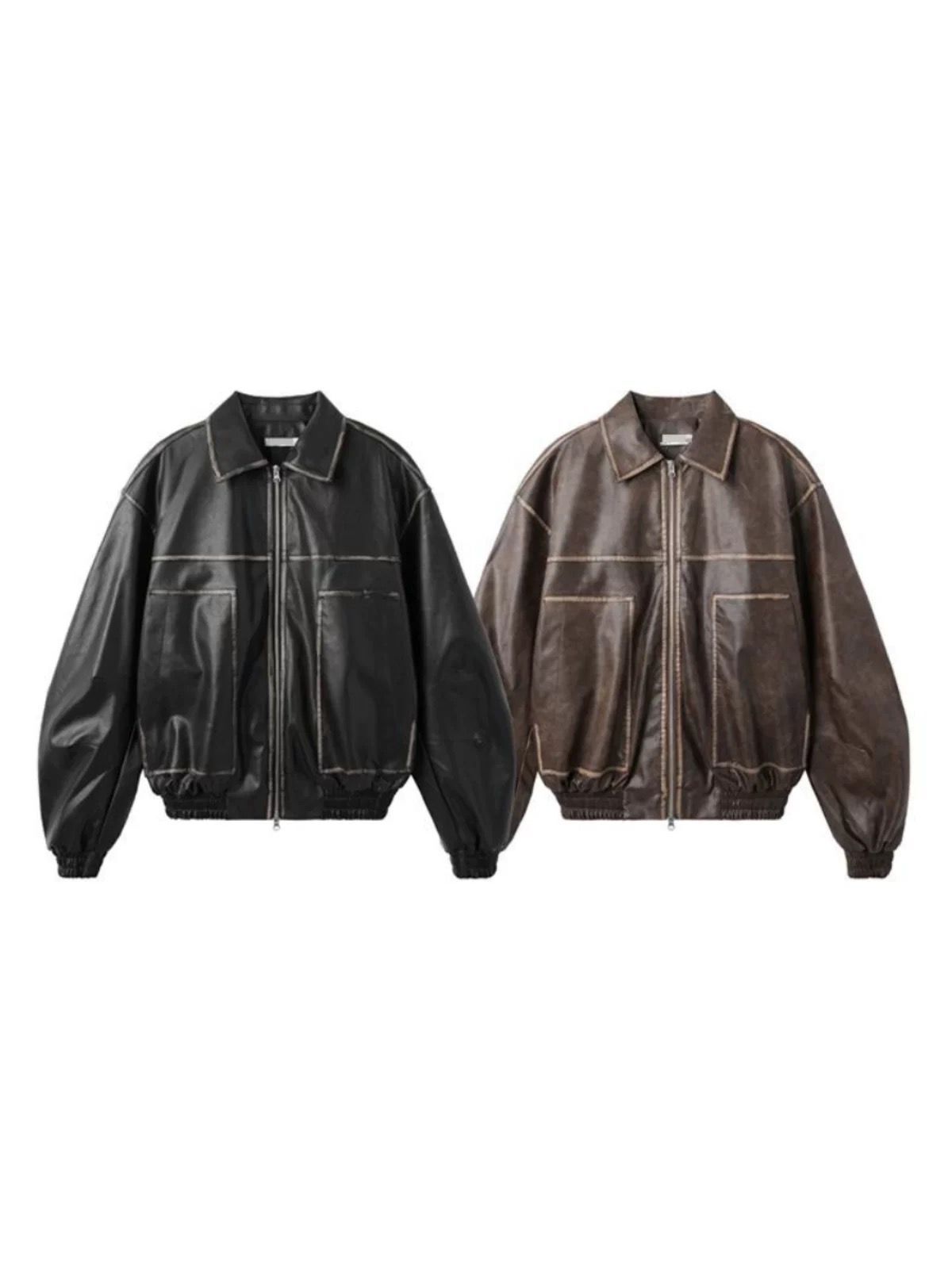 反領拉鍊合成皮褸 Lowell-081JK